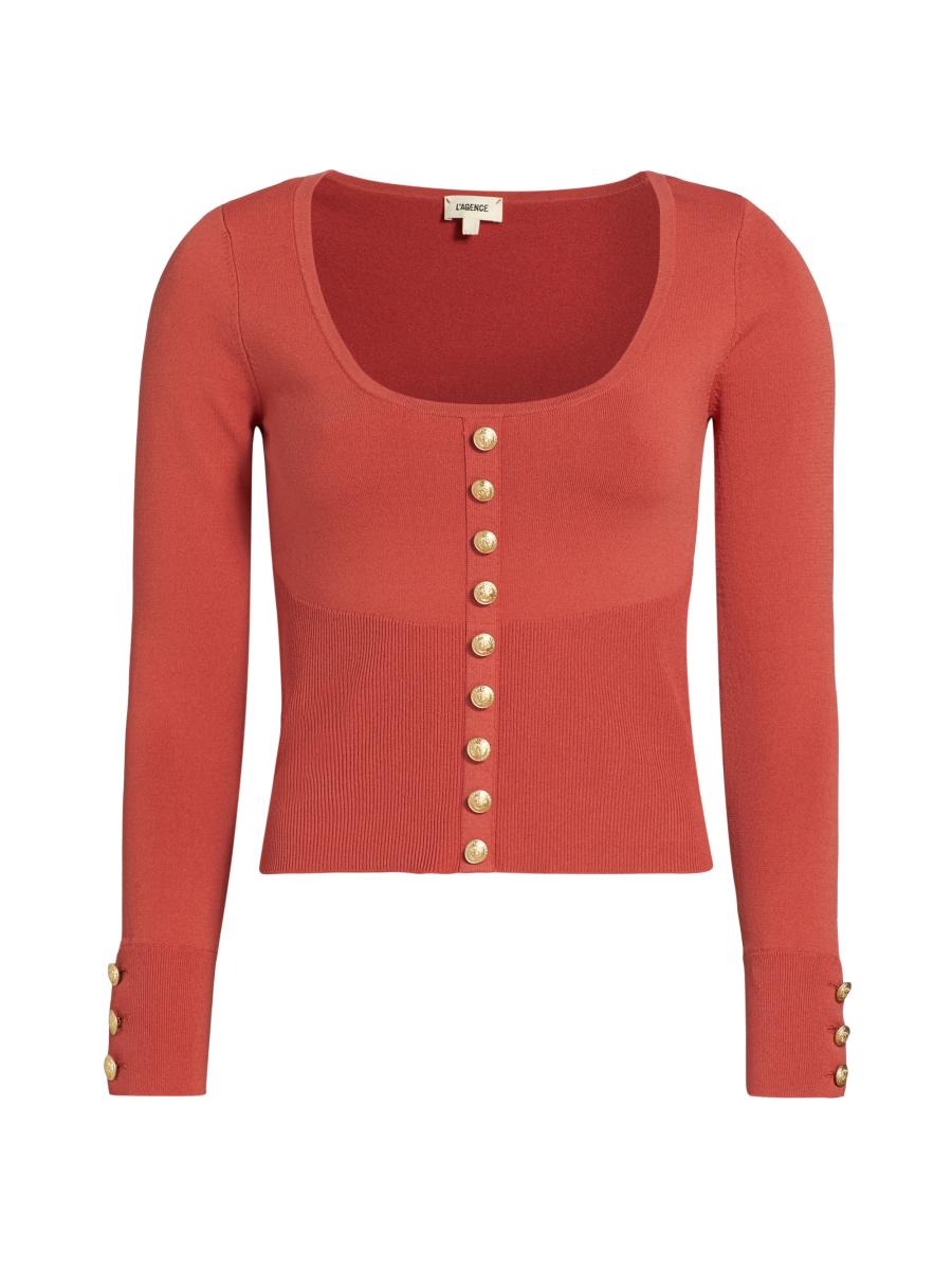 トップス LA FAM Cardigan Knit L'AGENCE Lanetta Knit Button-Front Top | Saks Fifth Avenue