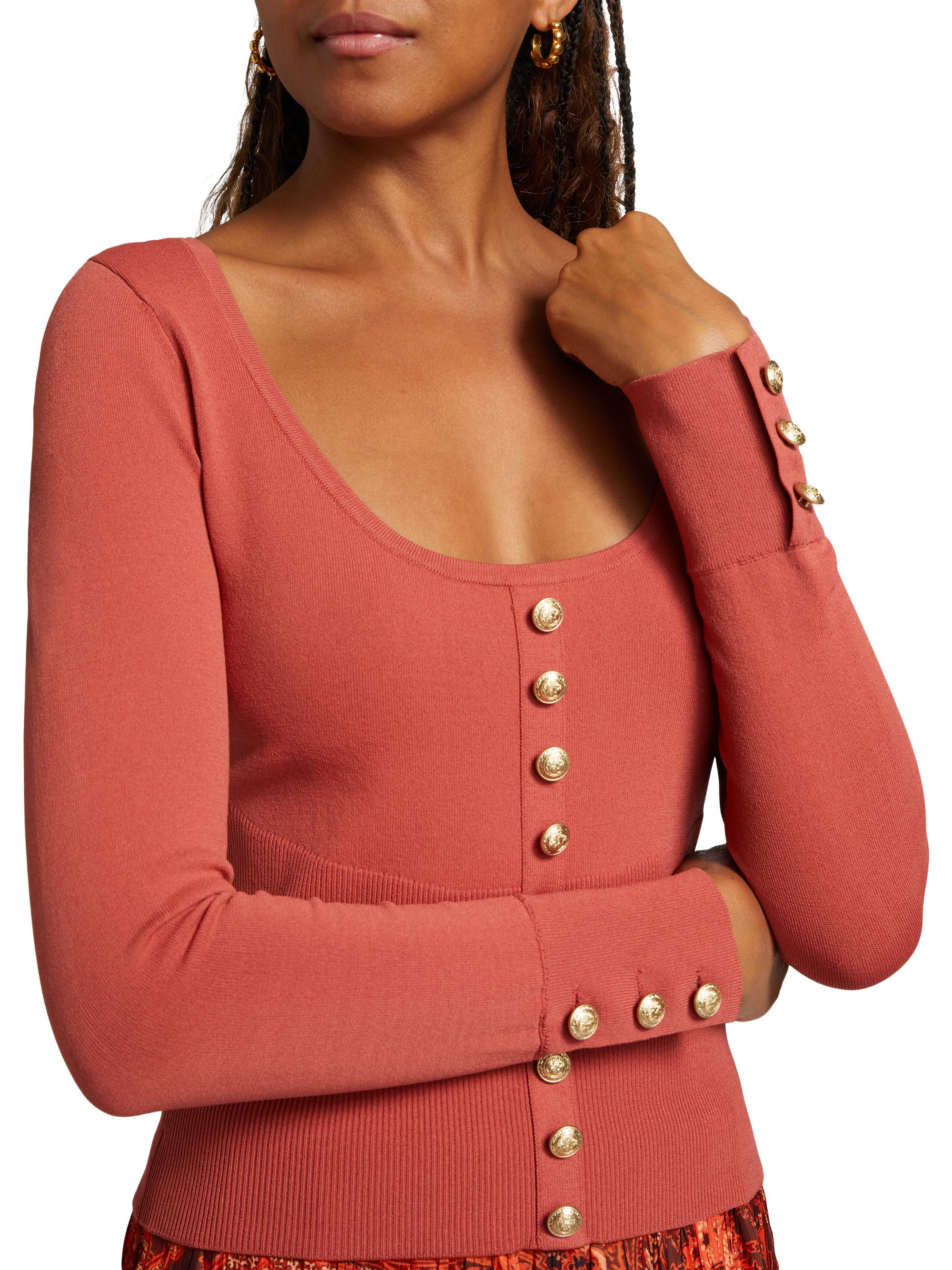 L'AGENCE Lanetta Knit Button-Front Top | Saks Fifth Avenue