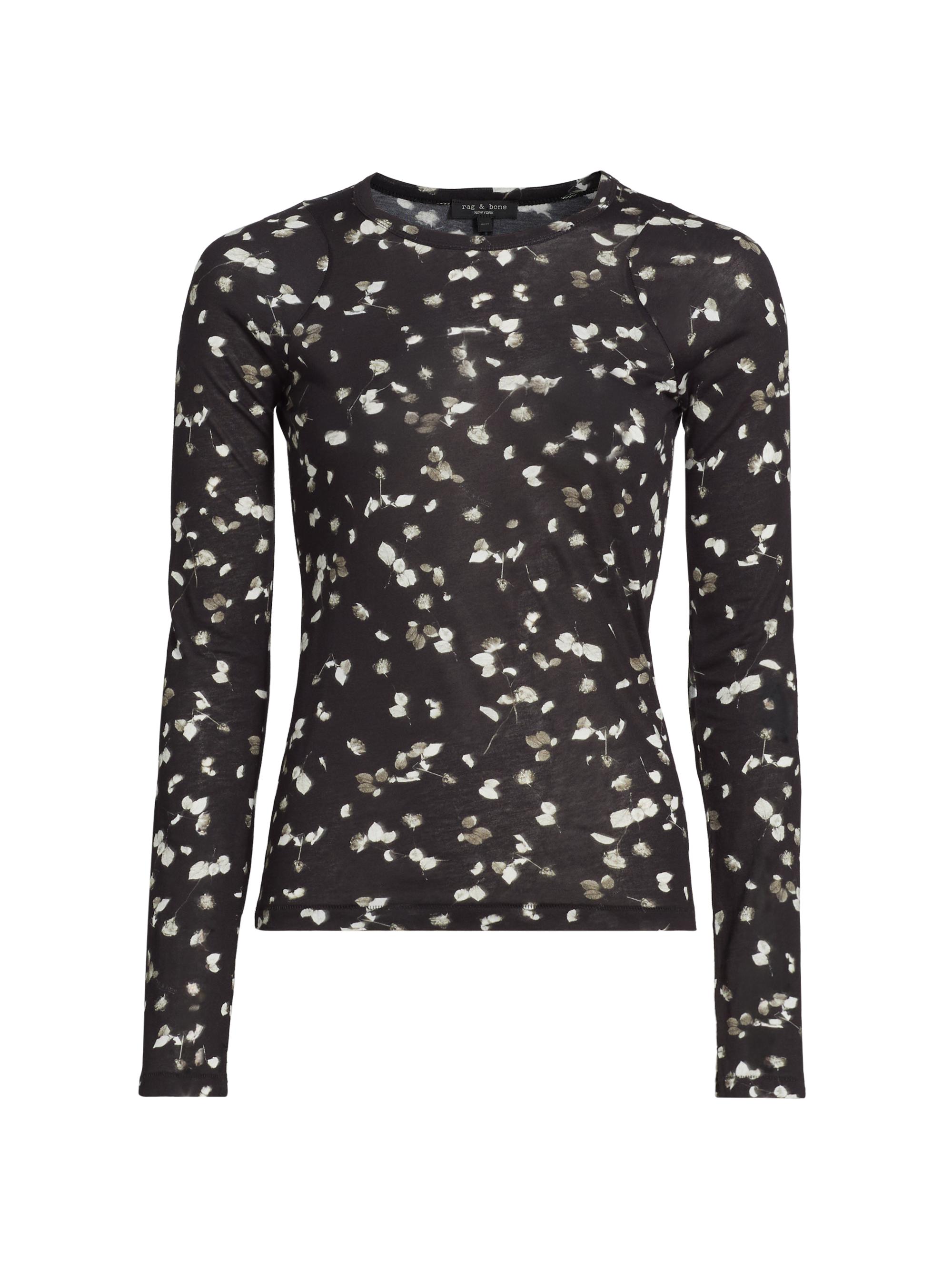 rag & bone Women's Shaw Botanical Cotton-Blend Crewneck T-Shirt - Black White Multi
