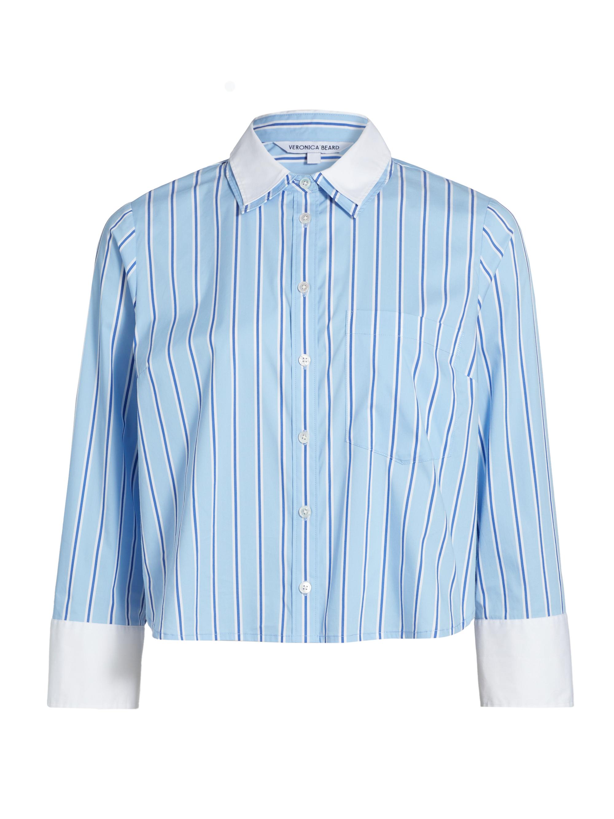 Veronica Beard Women's Maia Contrast Double Collar Top - Blue Sky White