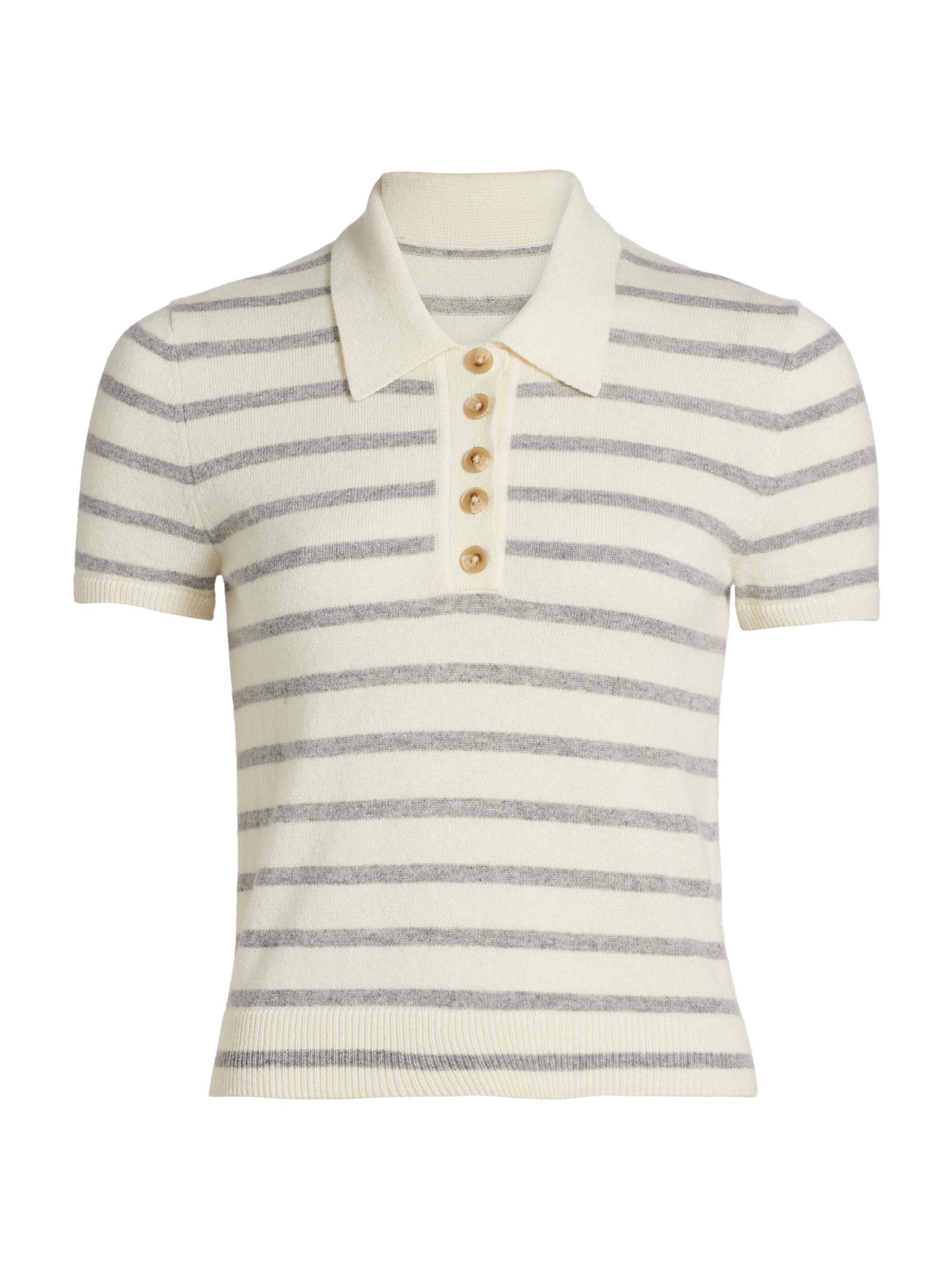 Veronica Beard Women's Brandt Striped Cashmere Polo Top -  Heather Grey