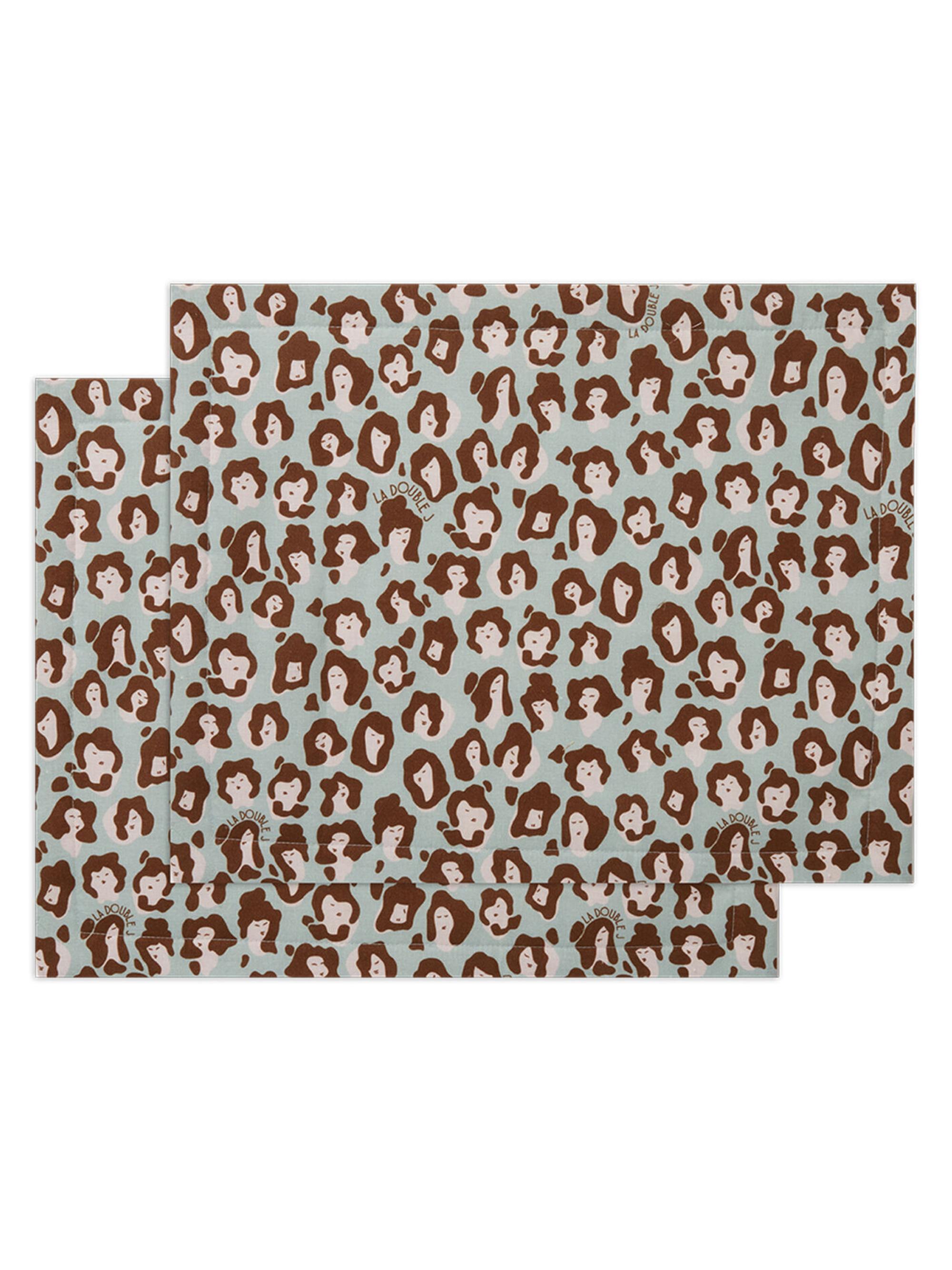 La DoubleJ Placemats Set of 2 - Lady Leopard Acqua Acquamarin