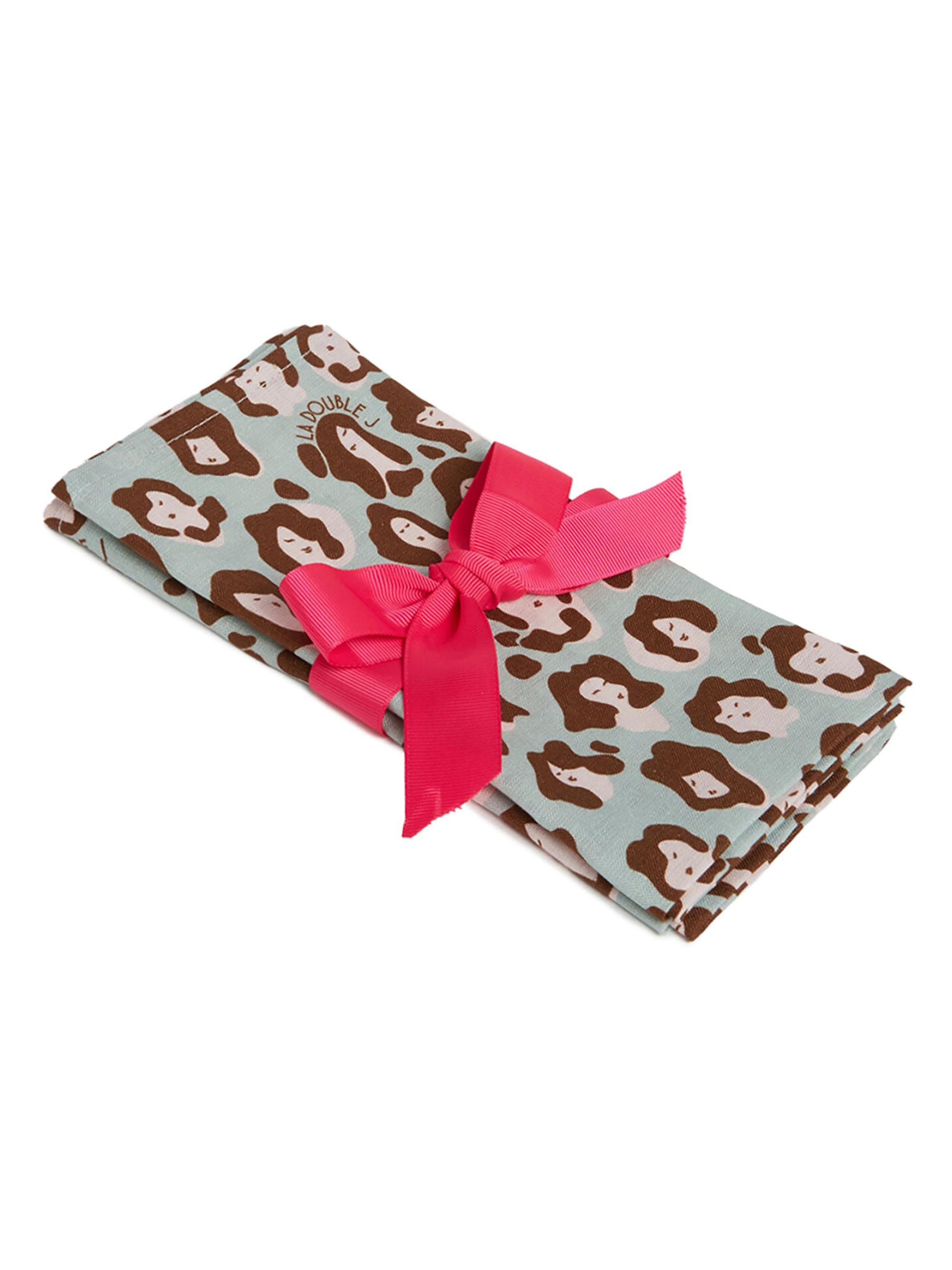 La DoubleJ Large Napkins Set of 2 - Lady Leopard Acqua Acquamarin