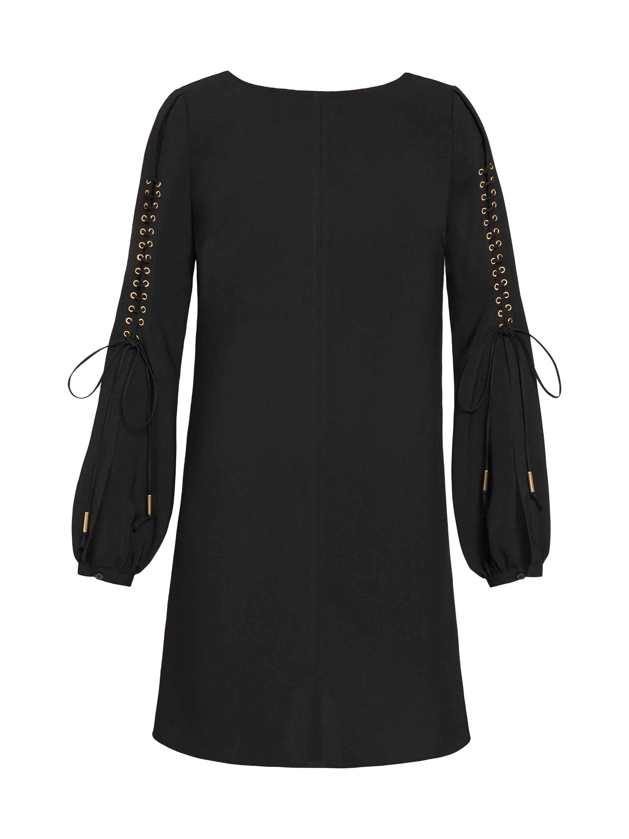 Santorelli Women's Lattice-Sleeve Crepe Shift Dress - Black