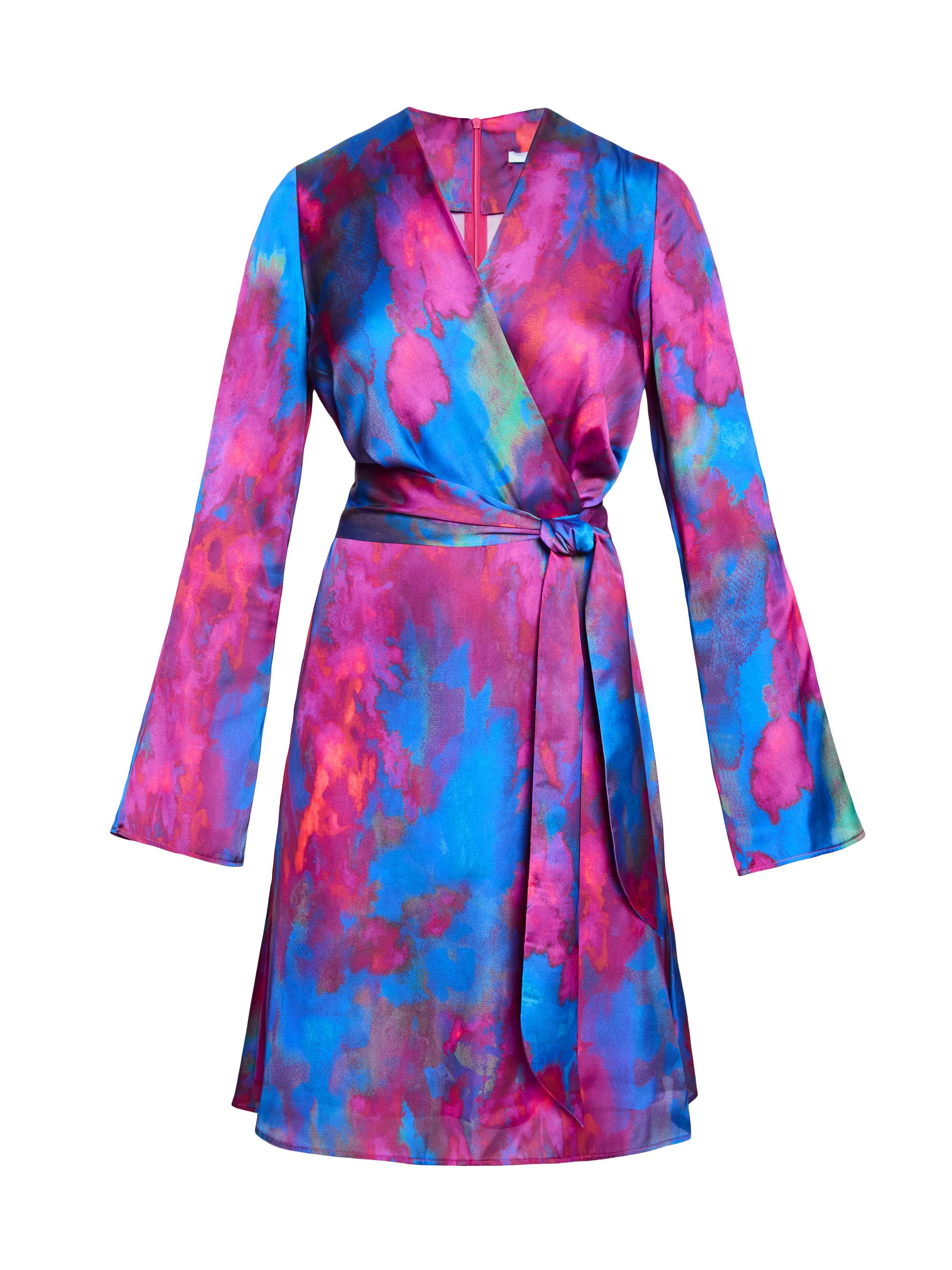 Santorelli Women's Charmeuse Tie-Waist Faux Wrap Dress - Magenta Multi