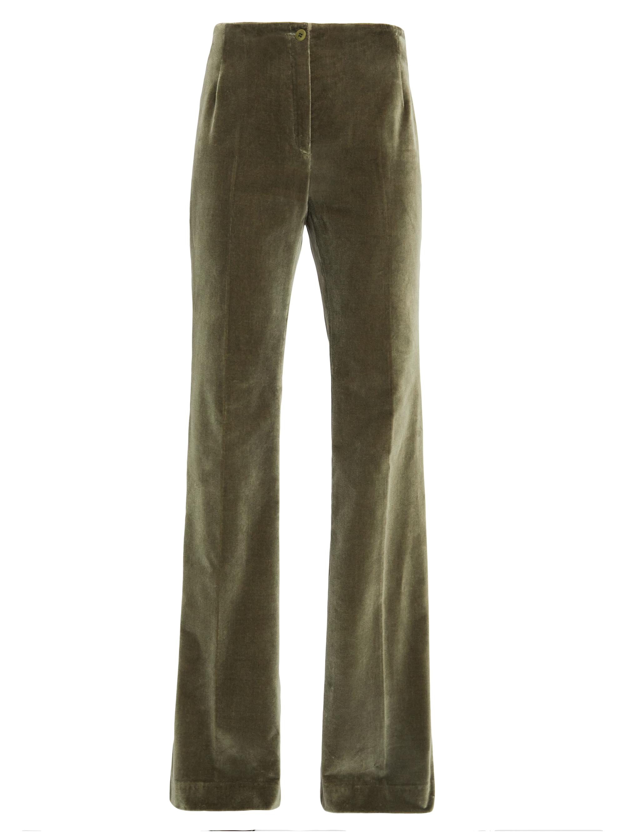 Santorelli Women's Velvet High-Waist Flared Pants - Deep Sage