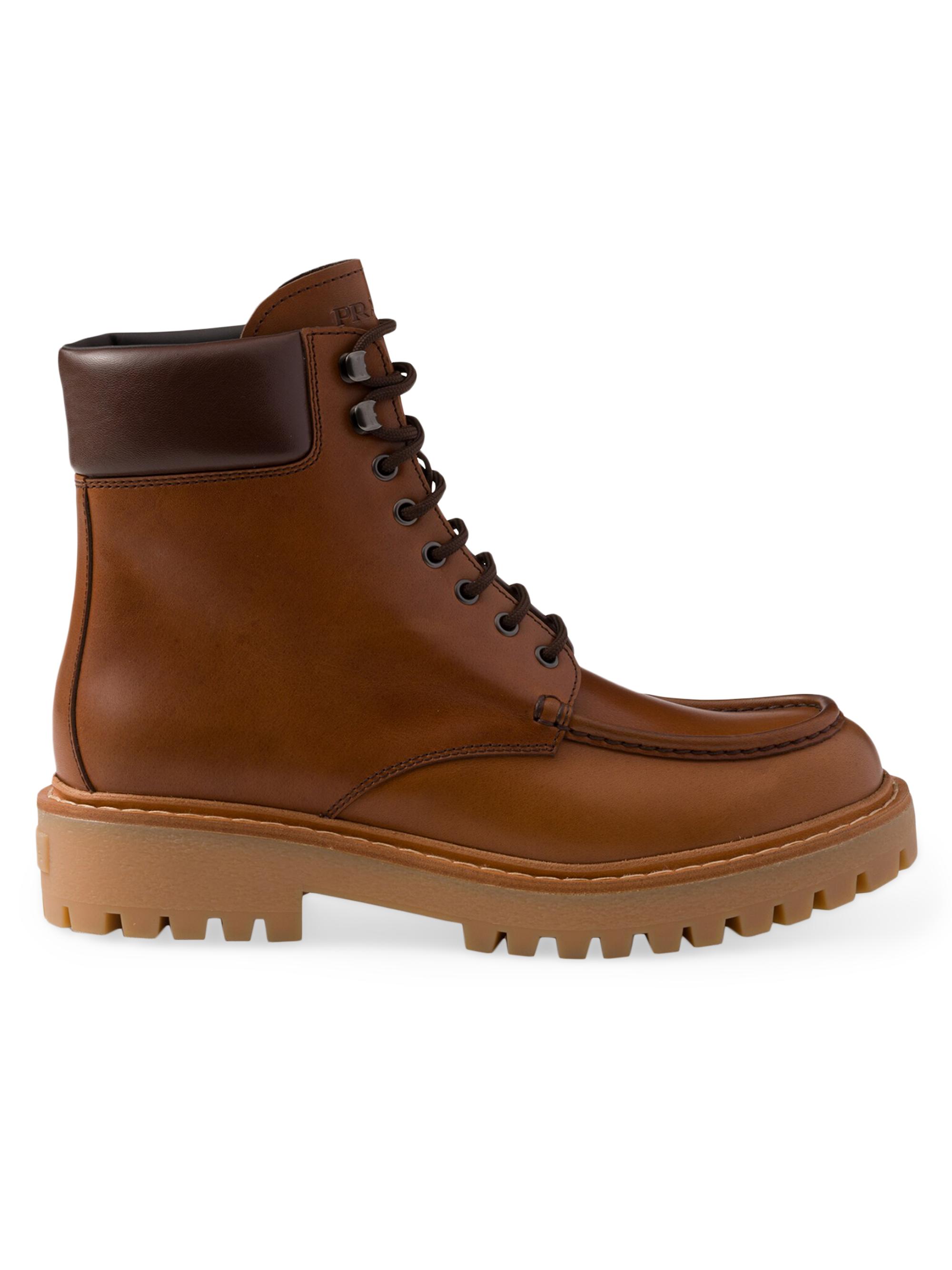 Prada Men's Leather Work Boots - Brown