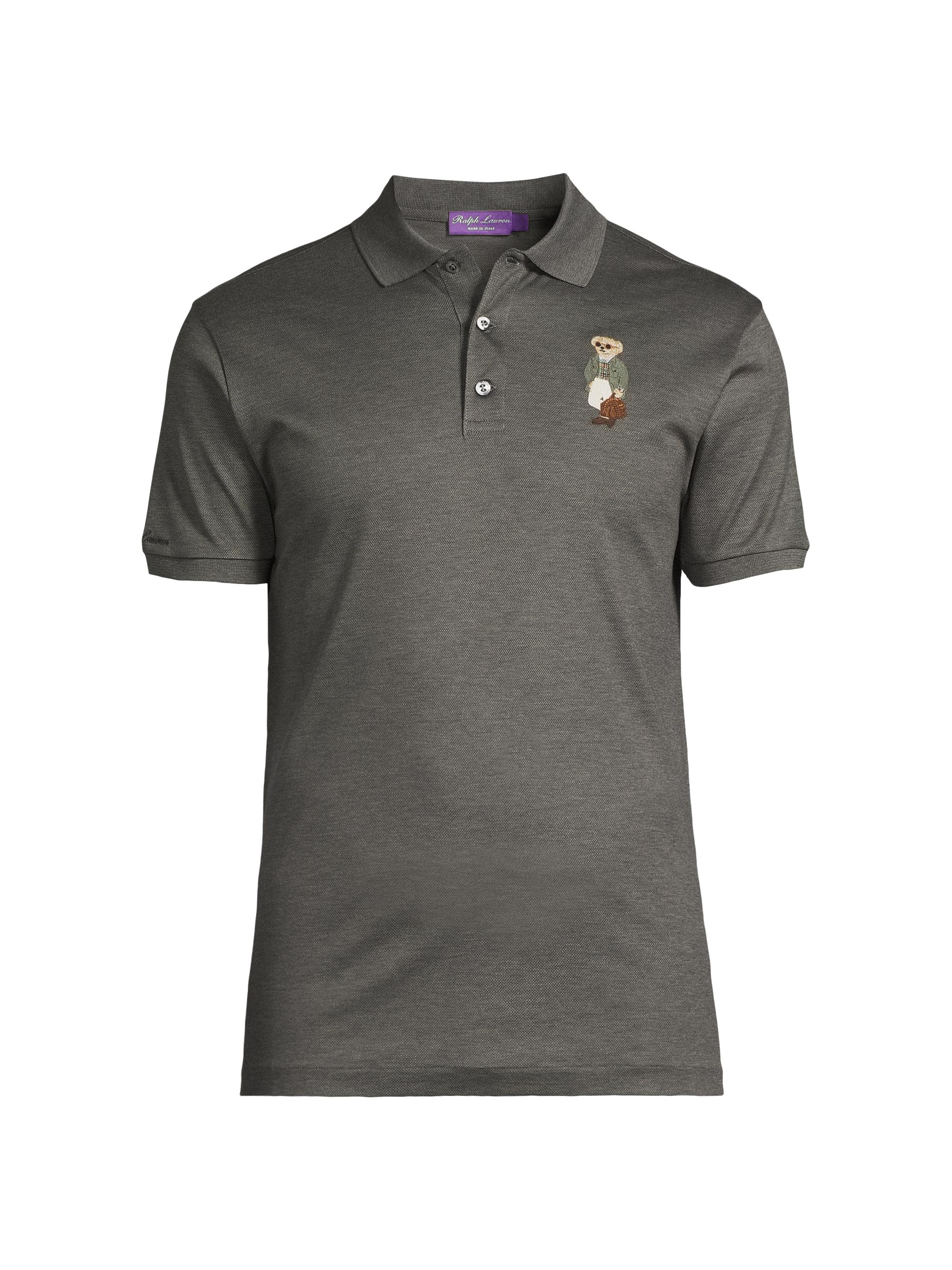 Ralph Lauren Purple Label Men's Custom-Slim-Fit Polo Bear Piqué Polo Shirt - Medium Grey Melange