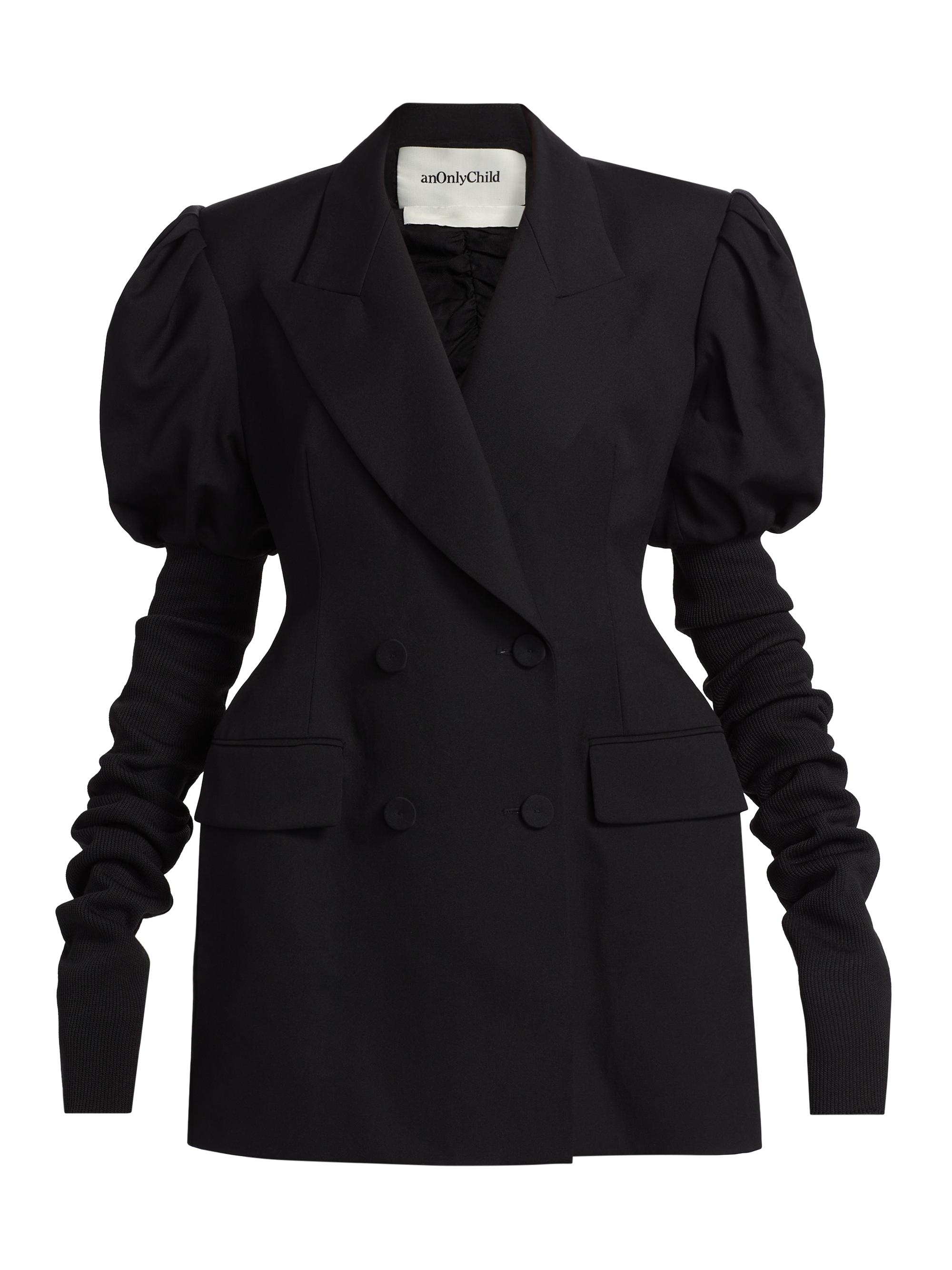 anOnlyChild Women's Porta Ruched Wool Double-Breasted Minidress - Black