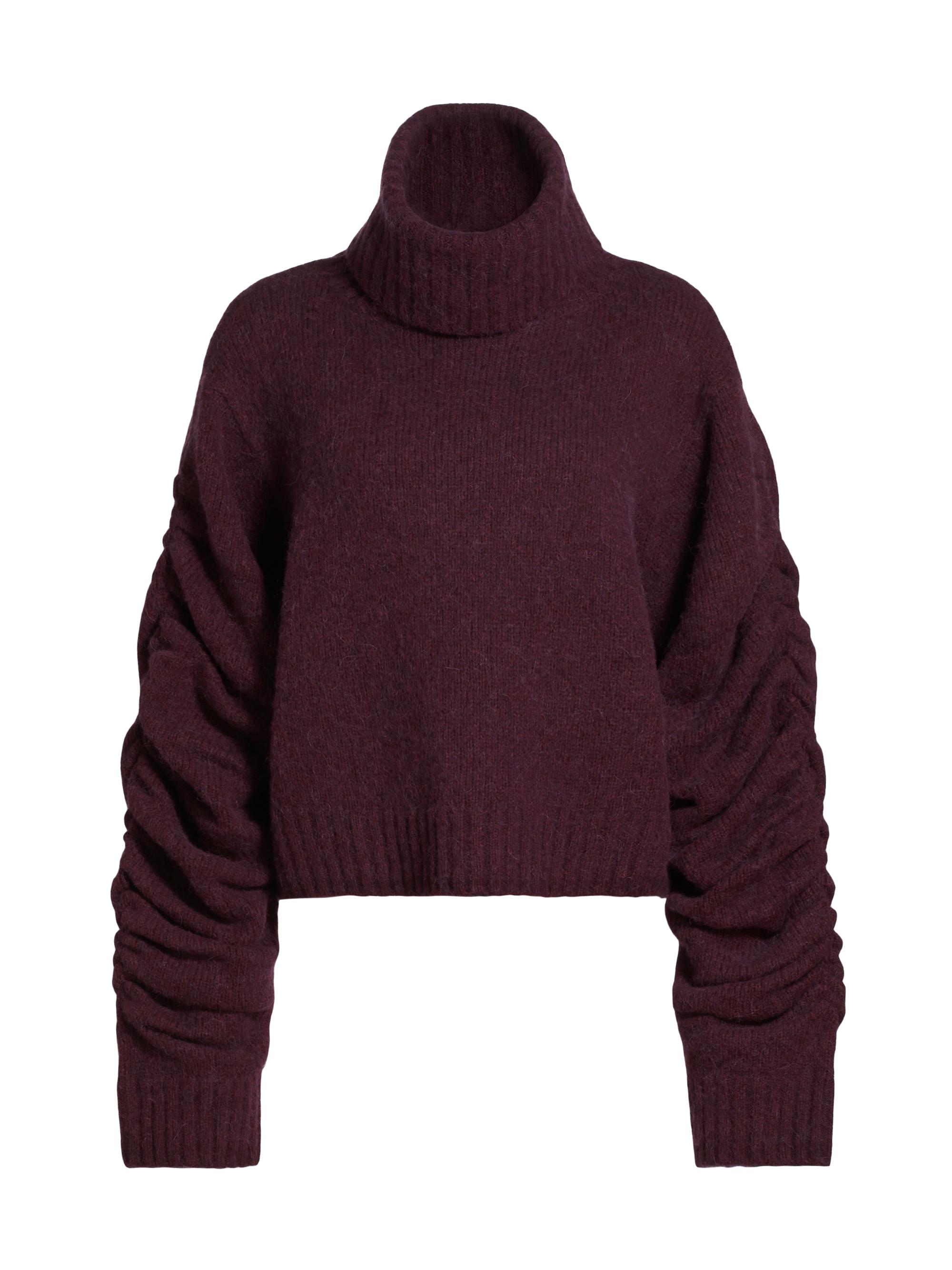 anOnlyChild Women's Hour Ruched Mohair Turtleneck Sweater - Merlot