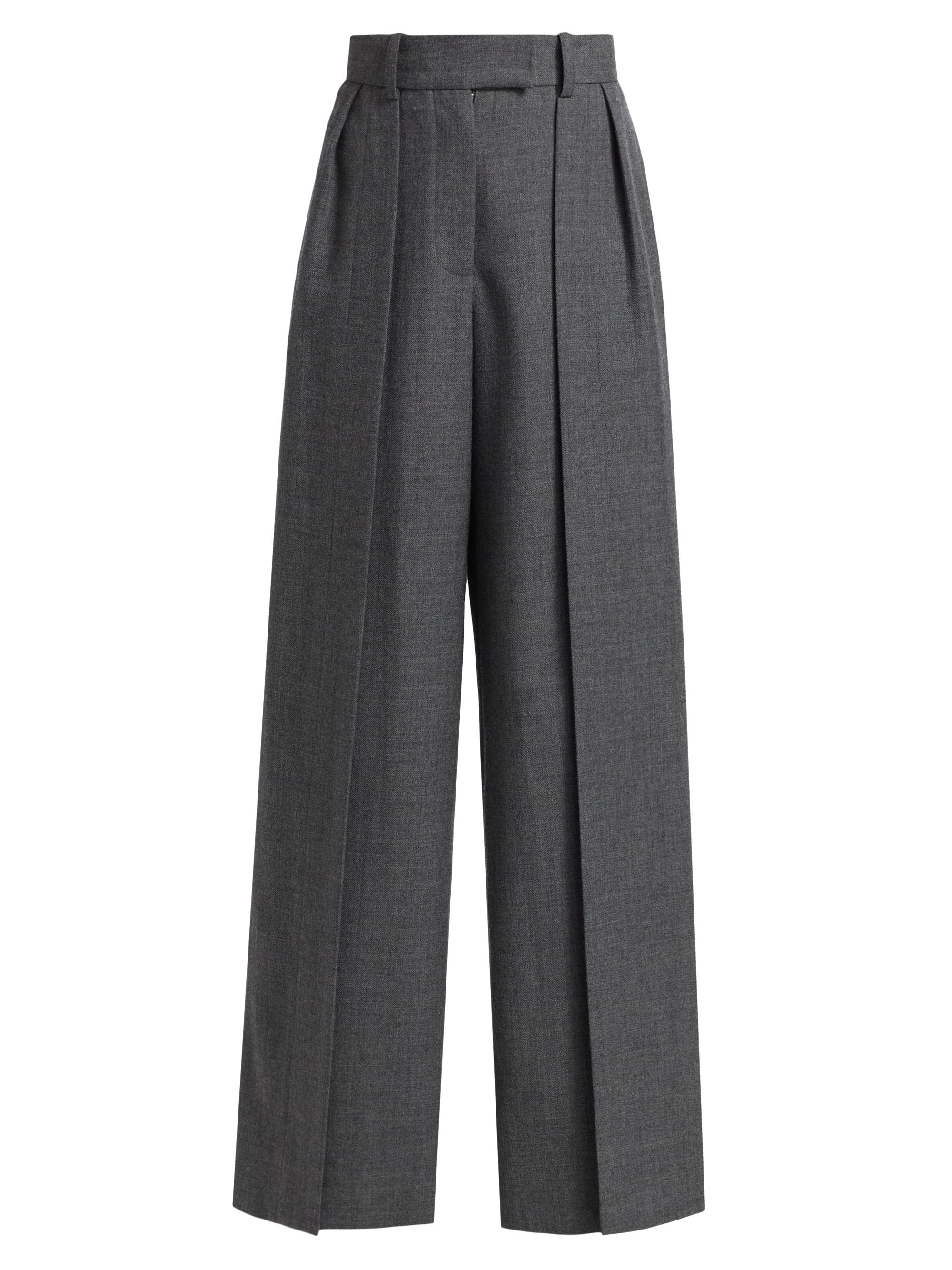 anOnlyChild Women's May Wool High-Rise Wide-Leg Pants - Concrete