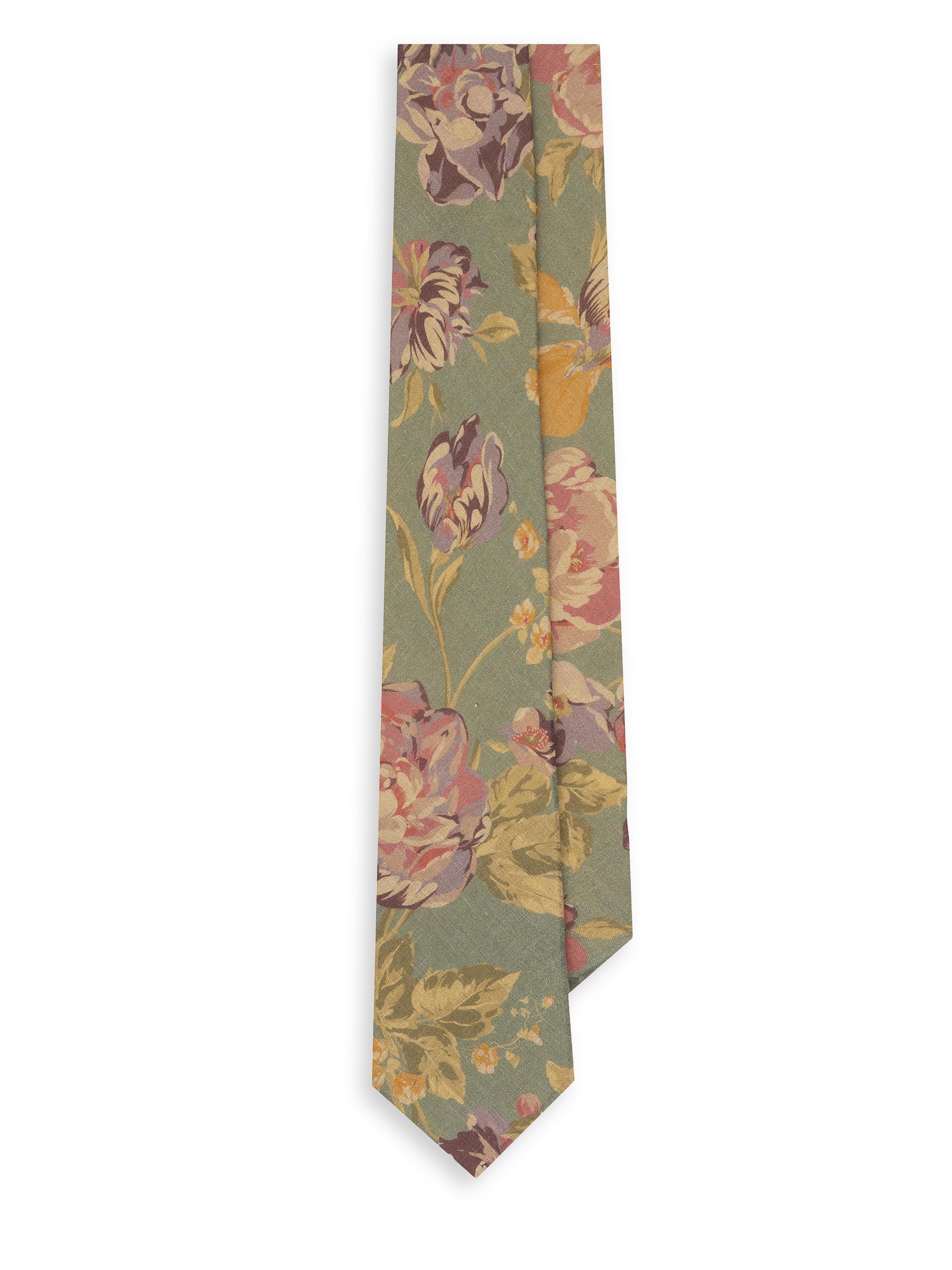 Ralph Lauren Purple Label Men's Floral-Print Linen Tie - Green Multi