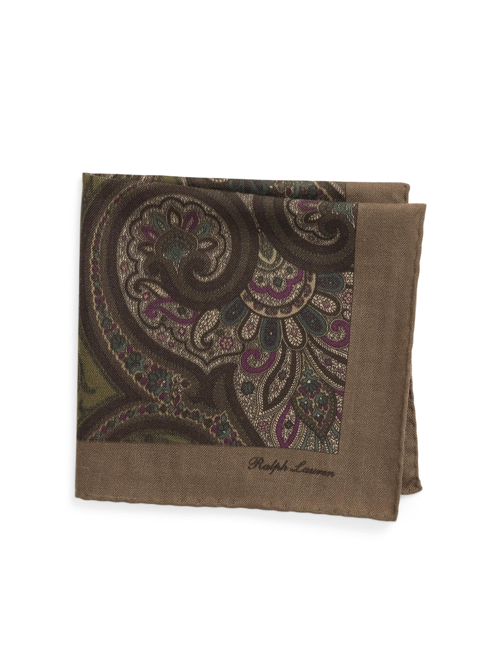 Ralph Lauren Purple Label Men's Paisley Cashmere & Silk Pocket Square - Sage Multi