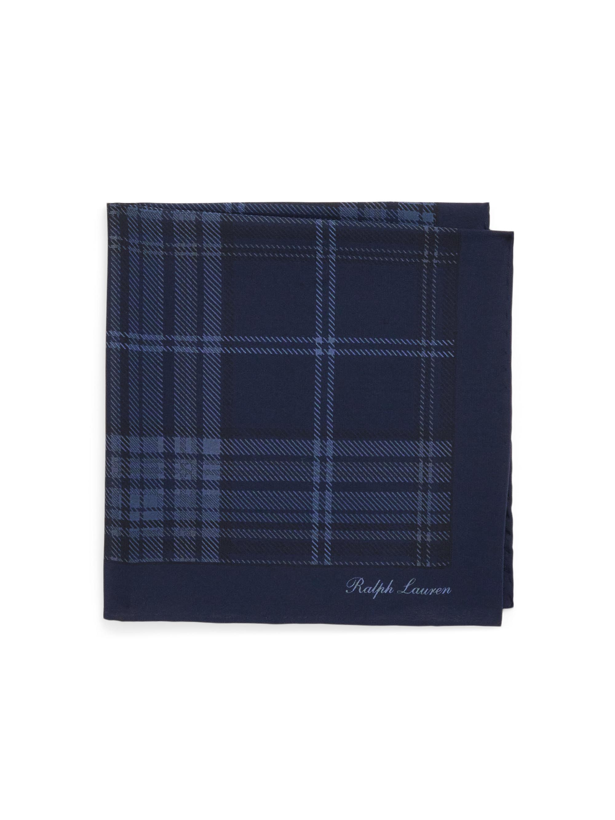 Ralph Lauren Purple Label Men's Plaid-Print Silk Pocket Square - Navy
