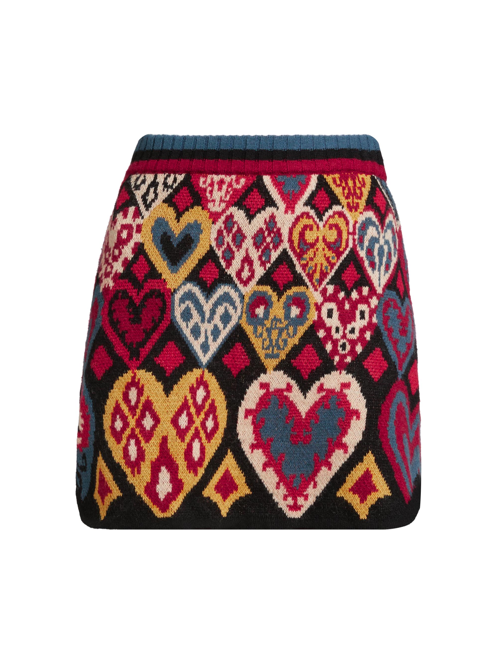 Farm Rio Women's Hearts Ikat Knit Miniskirt - Hearts Ikat Black