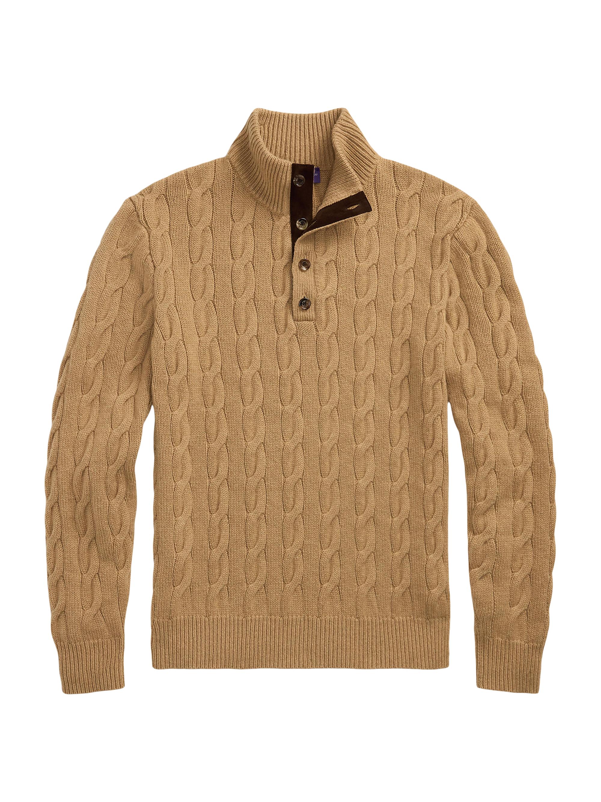 Ralph Lauren Purple Label Men's Cable-Knit Cashmere Sweater - Camel Melange