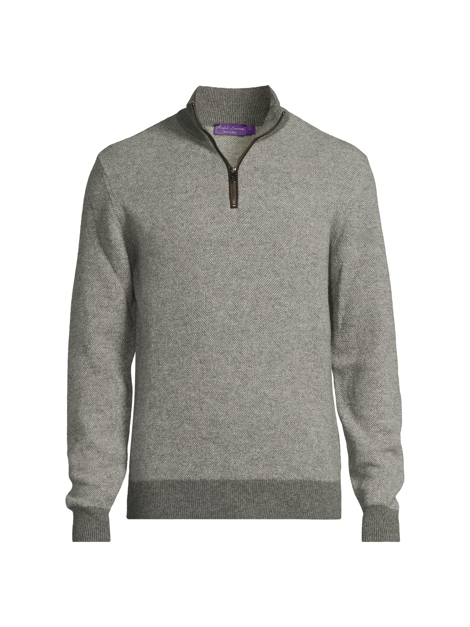 Ralph Lauren Purple Label Men's Birdseye Cashmere Quarter-Zip Sweater Grey Multi