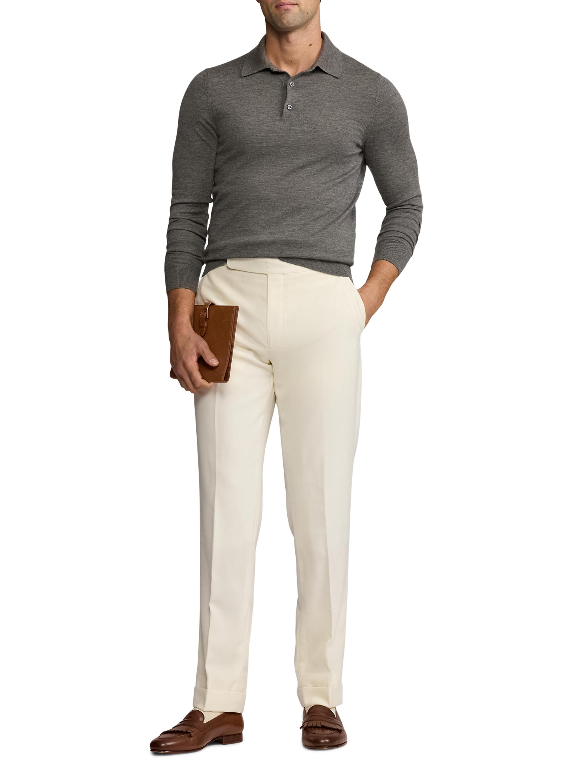 Ralph Lauren Purple Label Men's Cashmere Polo-Collar Sweater - Medium Grey Melange