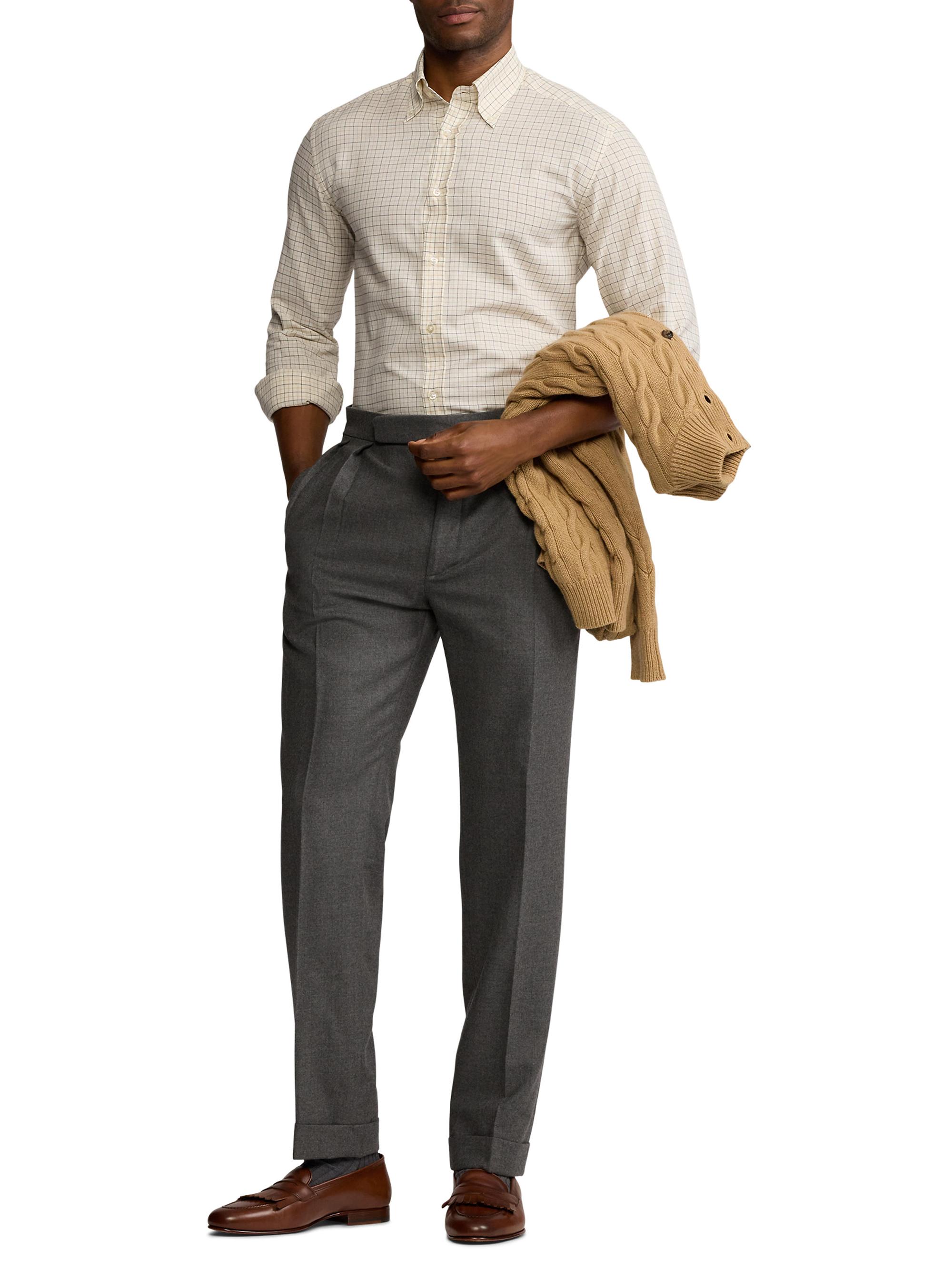 Ralph Lauren Purple Label Men's Tattersall Flannel Shirt - Camel Brown Cream