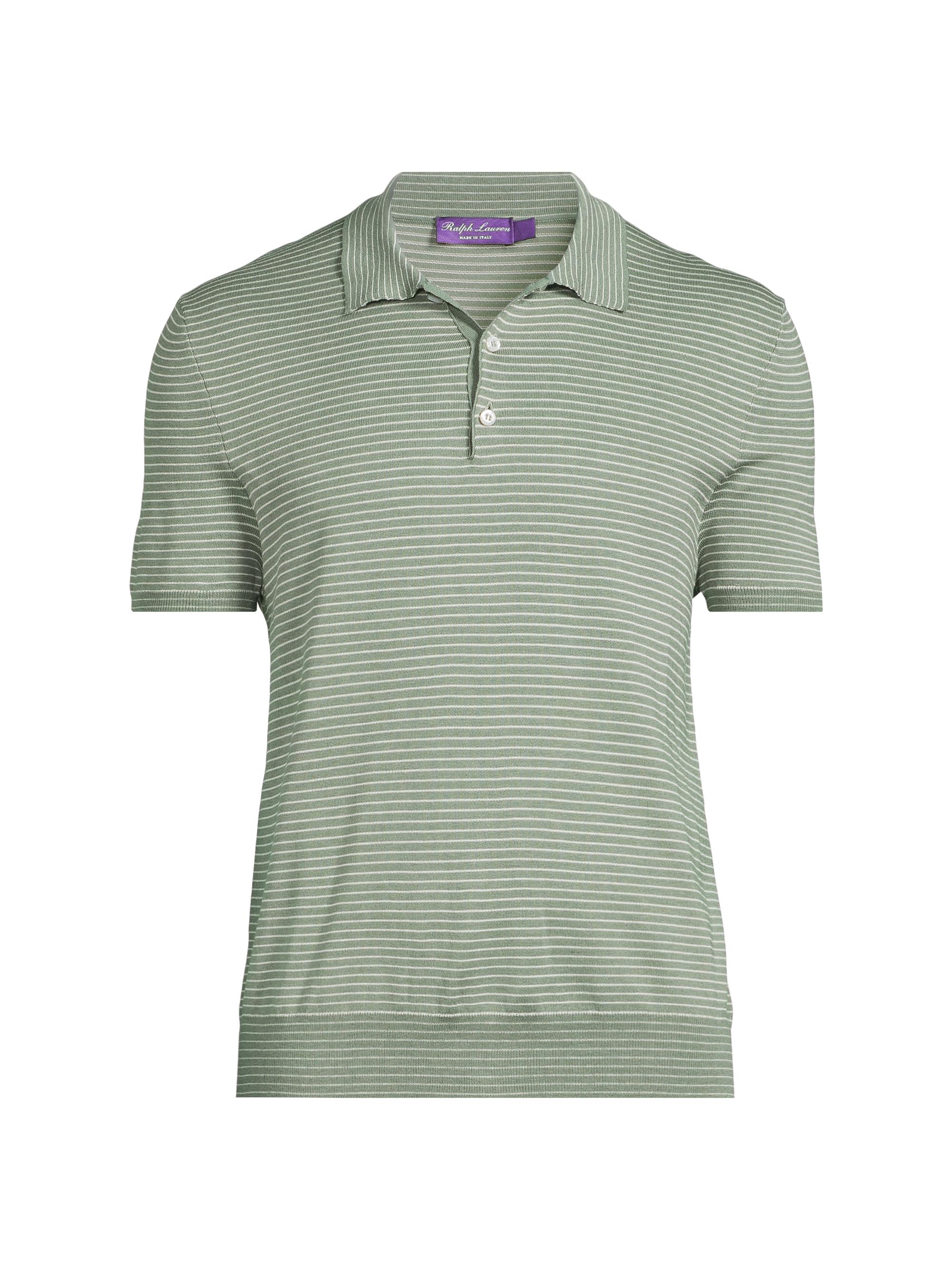 Ralph Lauren Purple Label Men's Striped Silk-Cotton Polo-Collar Sweater - Sea Spray Stripe