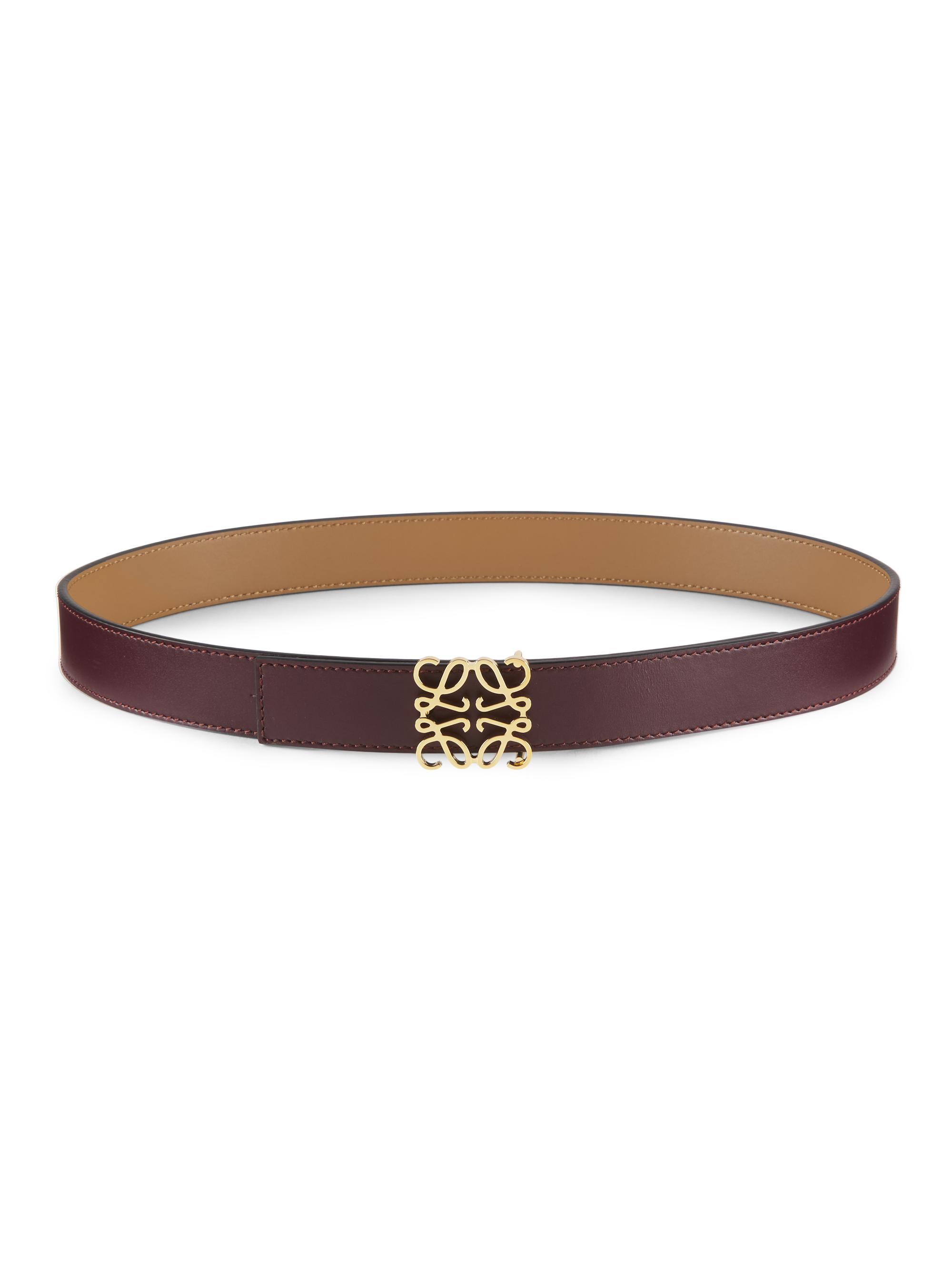LOEWE Women's Anagram Reversible Smooth Leather Belt - Burgundy Gold