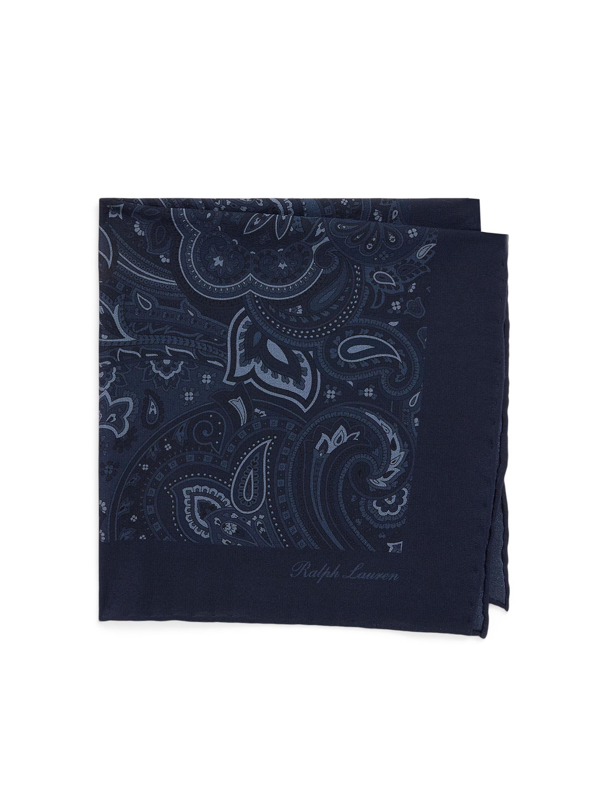 Ralph Lauren Purple Label Men's Paisley-Print Silk Pocket Square - Navy