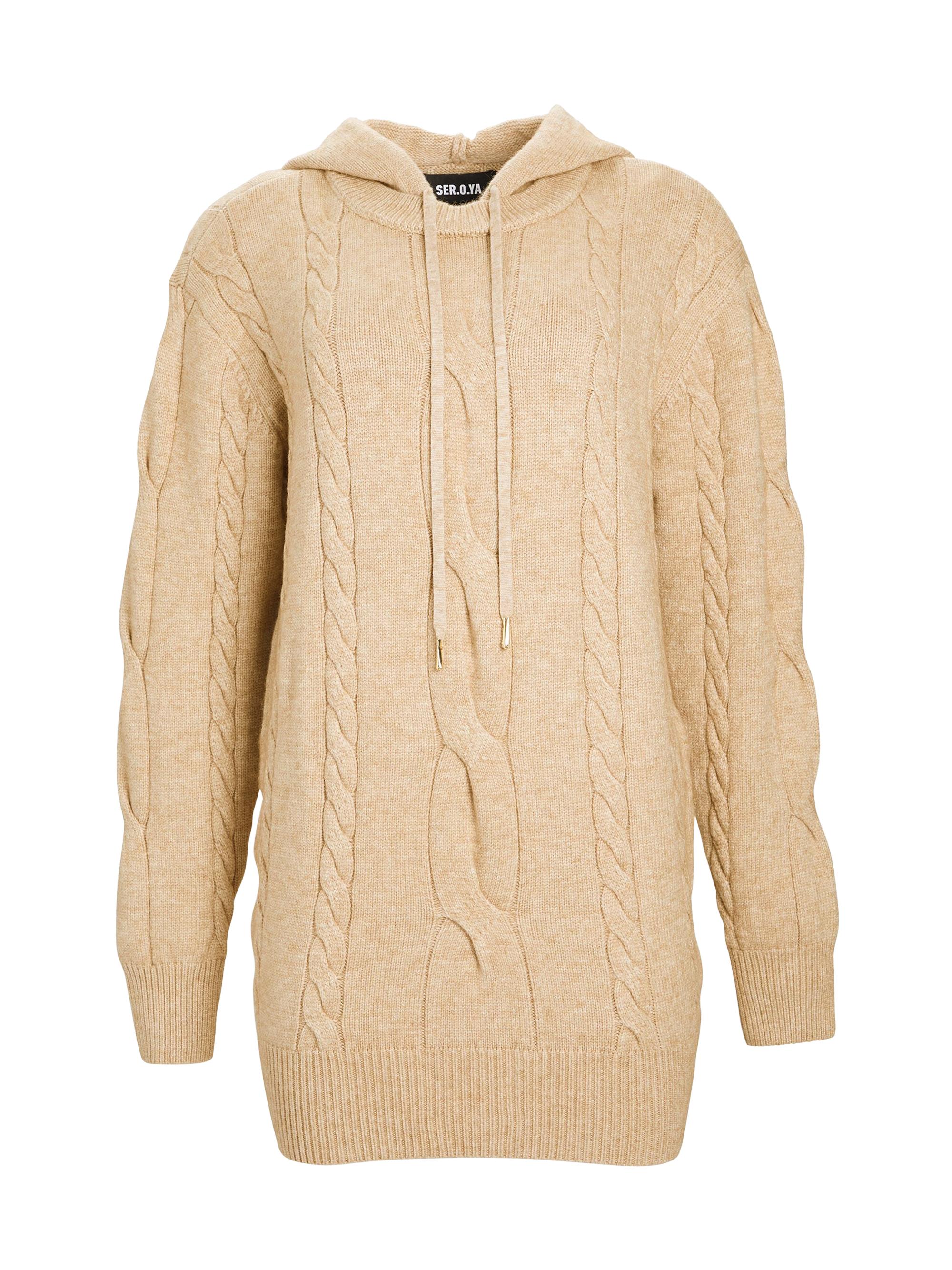 Ser.o.ya Women's Cab Cable Knit Hoodie Dress - Tan