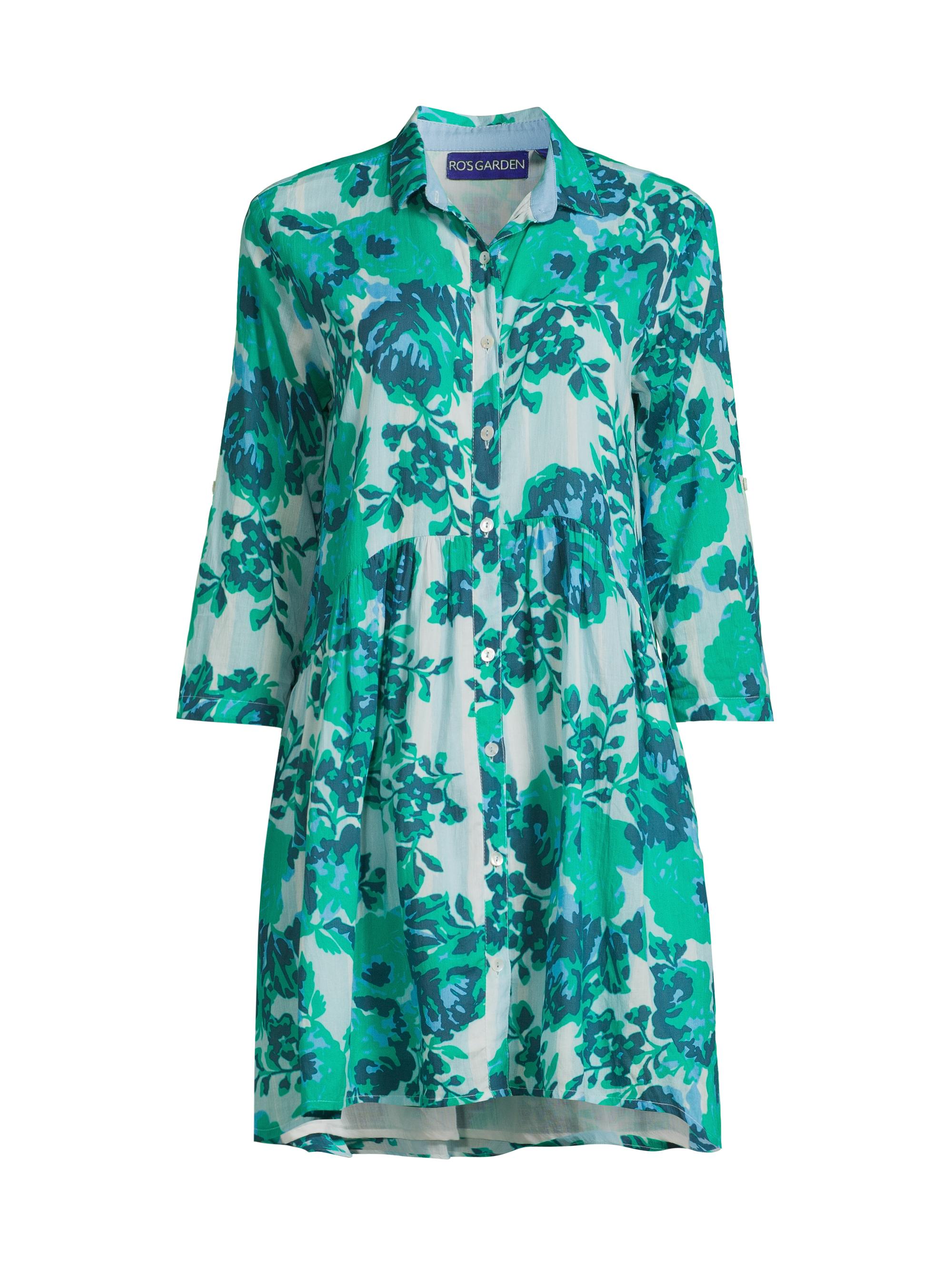 Ro's Garden Women's Deauville Cotton Shirtdress - Light Blue Petunia