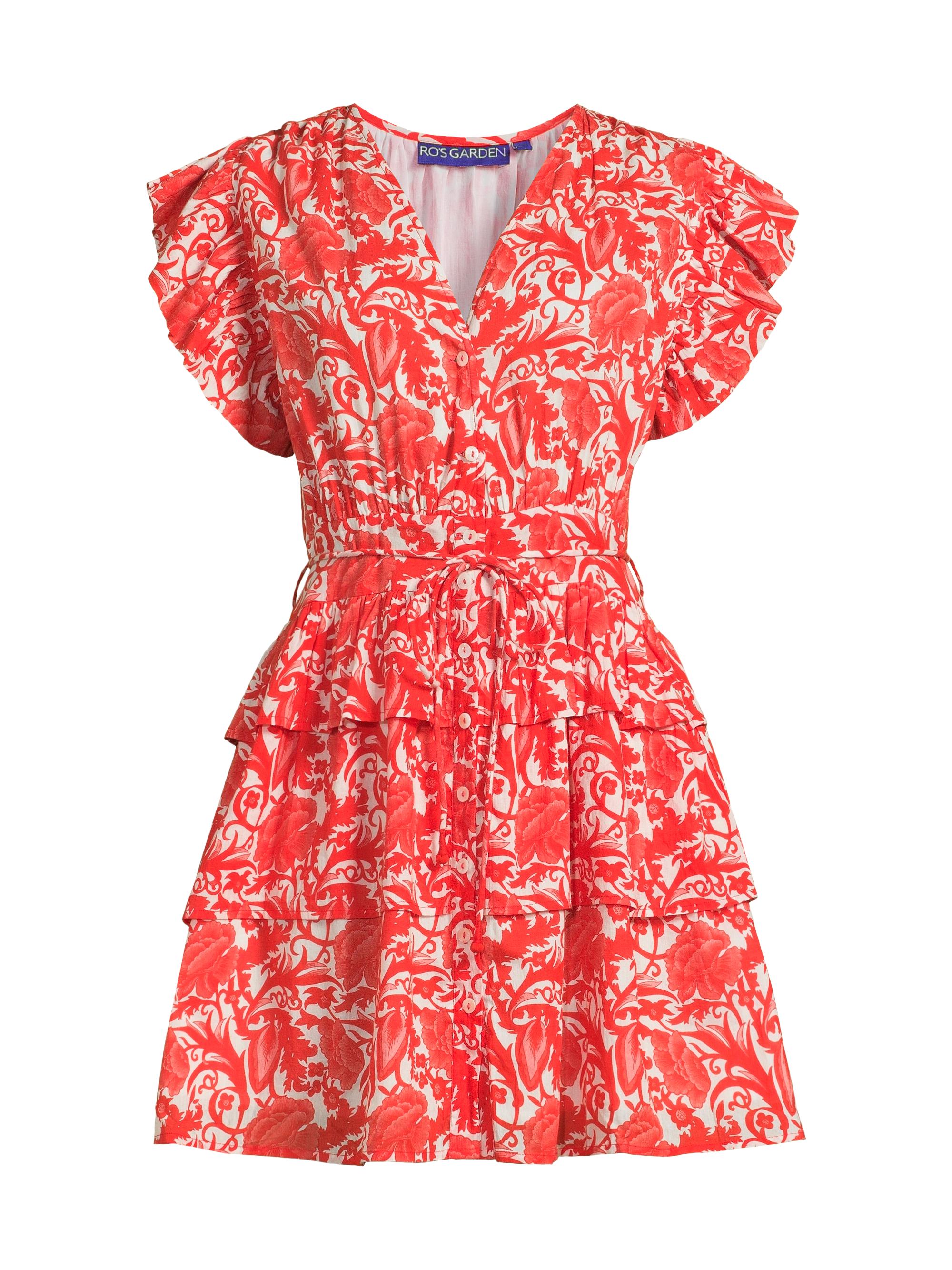 Ro's Garden Women's Hunan Floral Tie-Waist Minidress - Red Hibiscus
