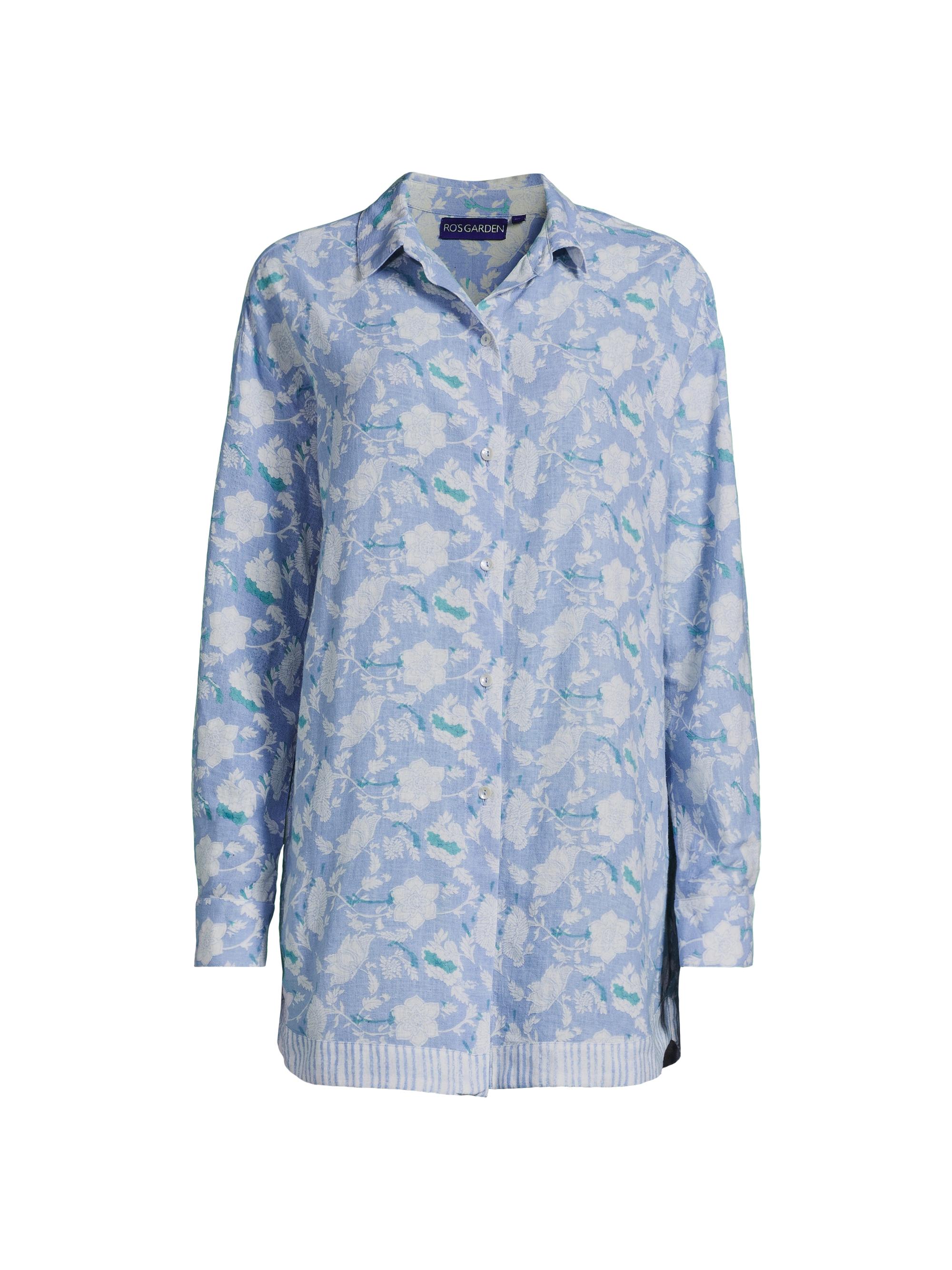 Ro's Garden Women's Brisa Boyfriend Floral Cotton Top - Blue Condolina