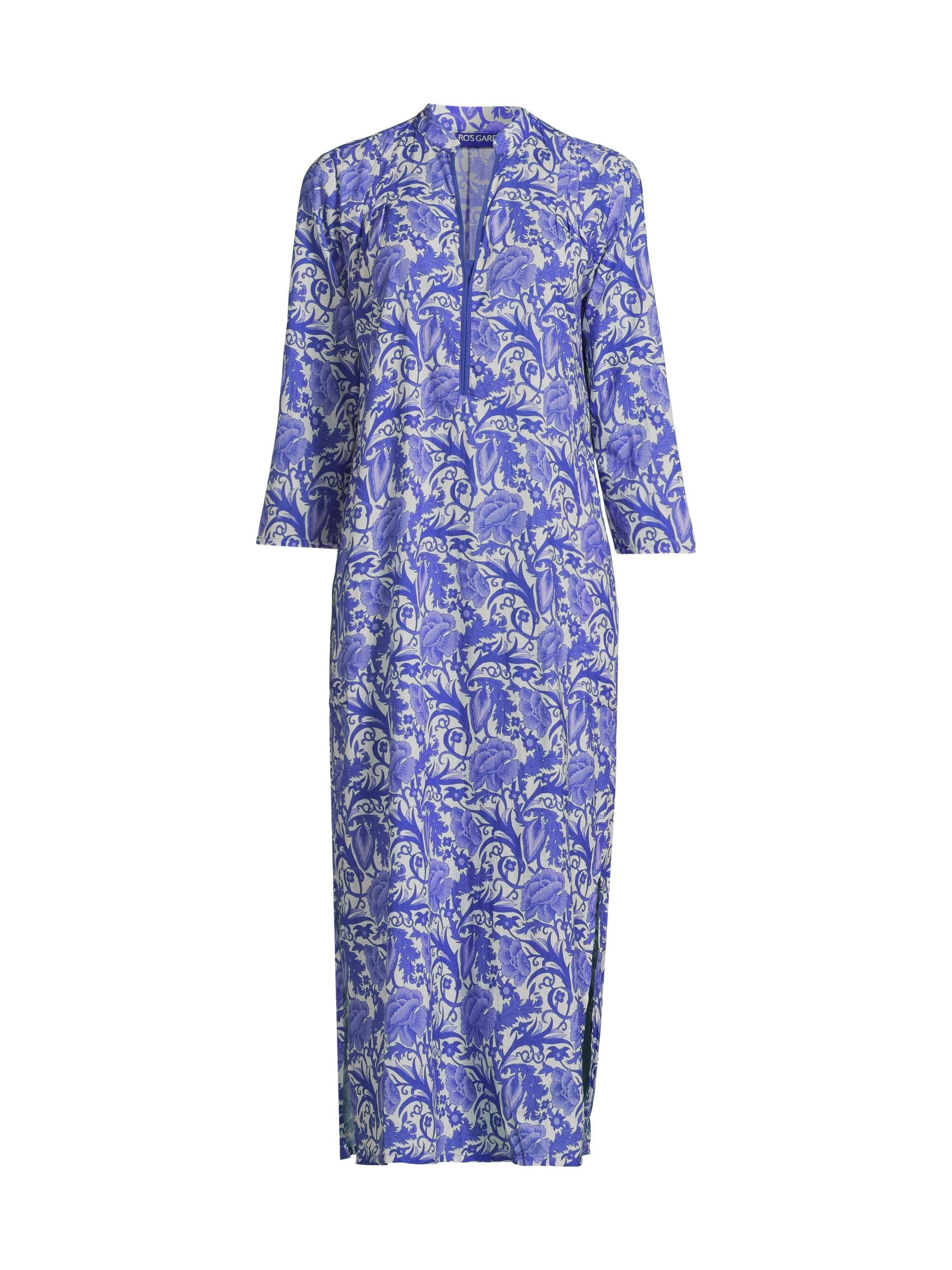 Ro's Garden Women's Asha Floral Cotton Caftan - Blue Hibiscus