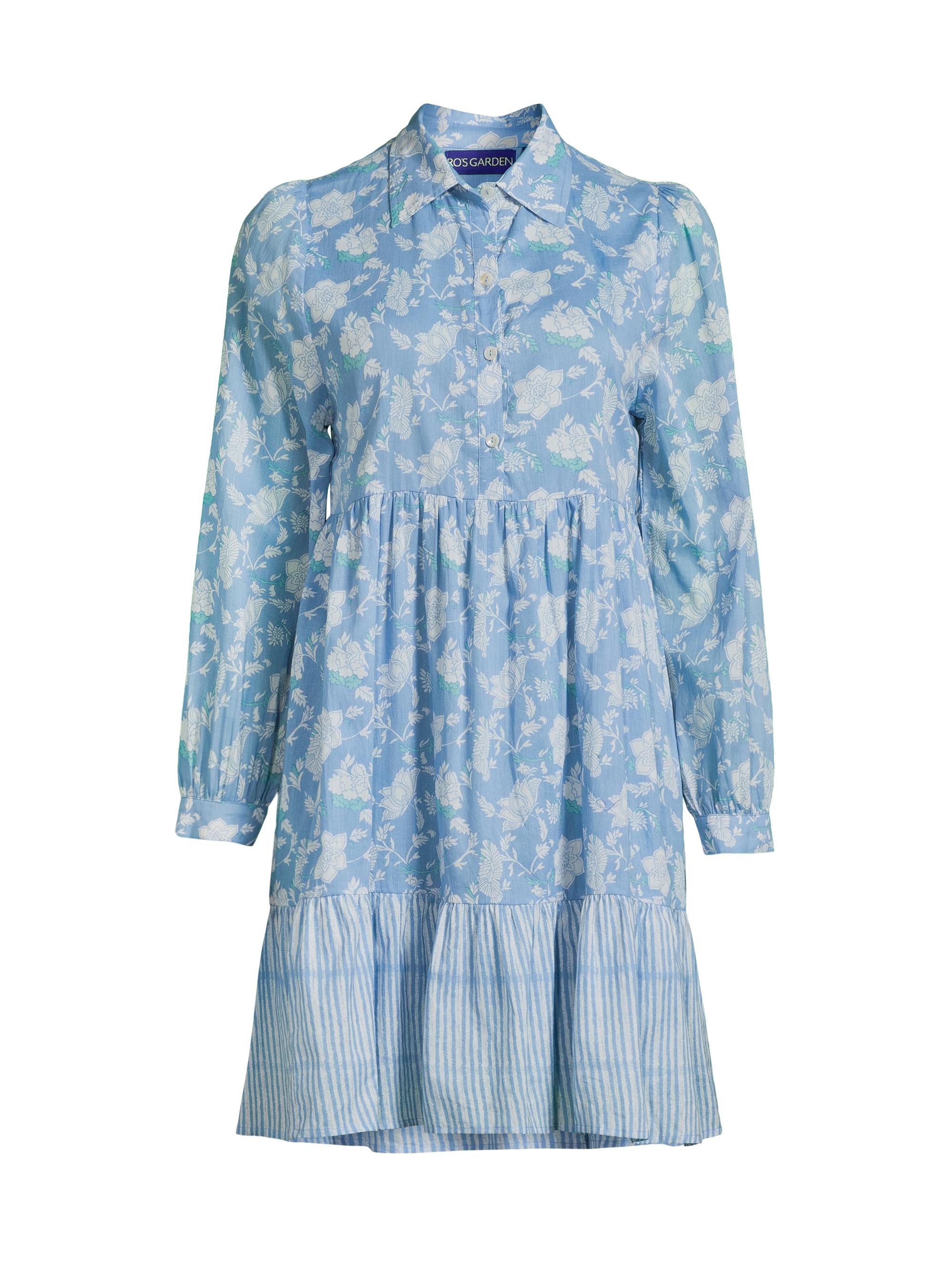 Ro's Garden Women's Romy Floral Cotton Mini-Shirtdress - Light Blue Condolina