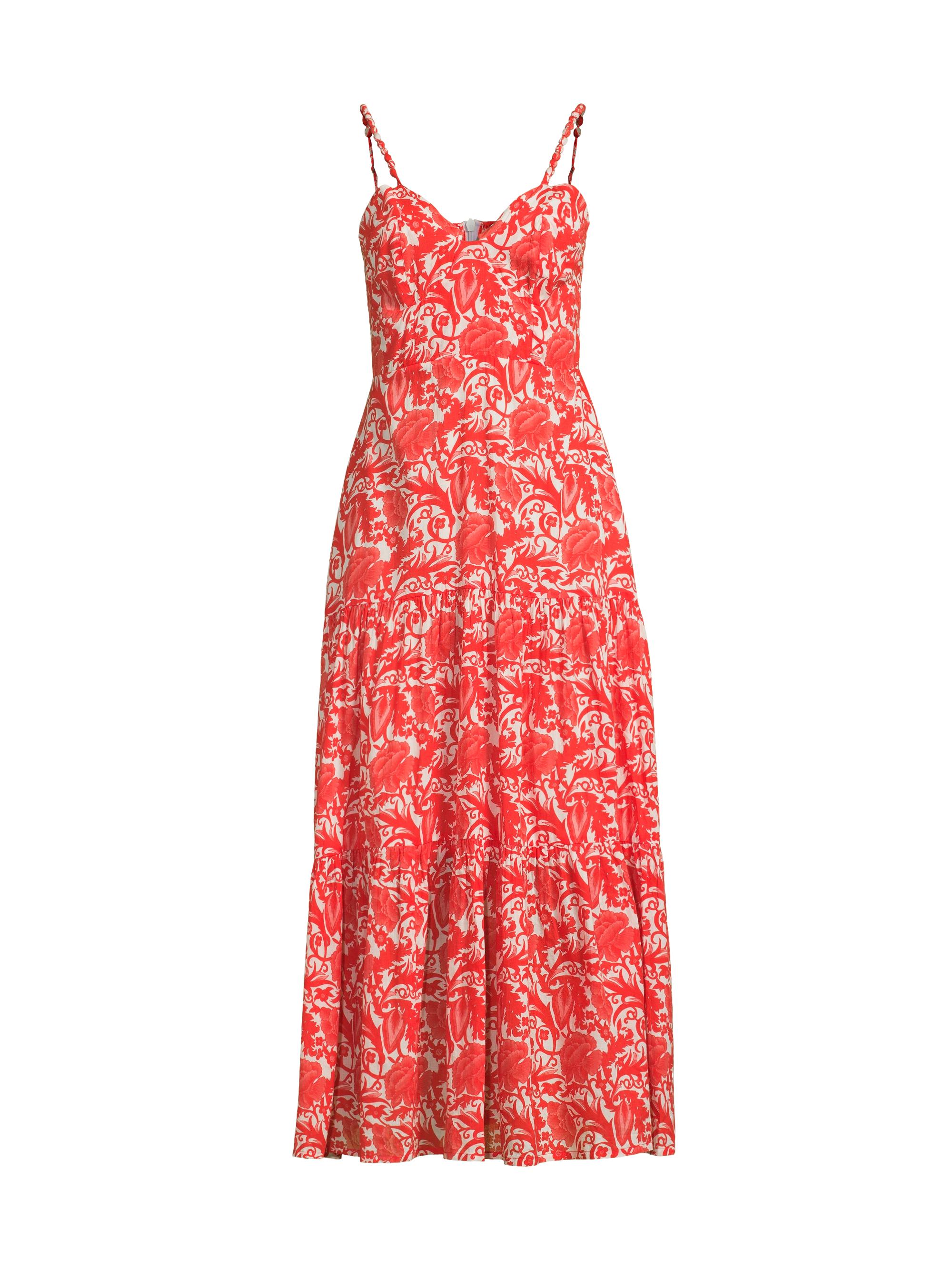 Ro's Garden Women's Brittany Botanical Print Midi-Dress - Red Hibiscus