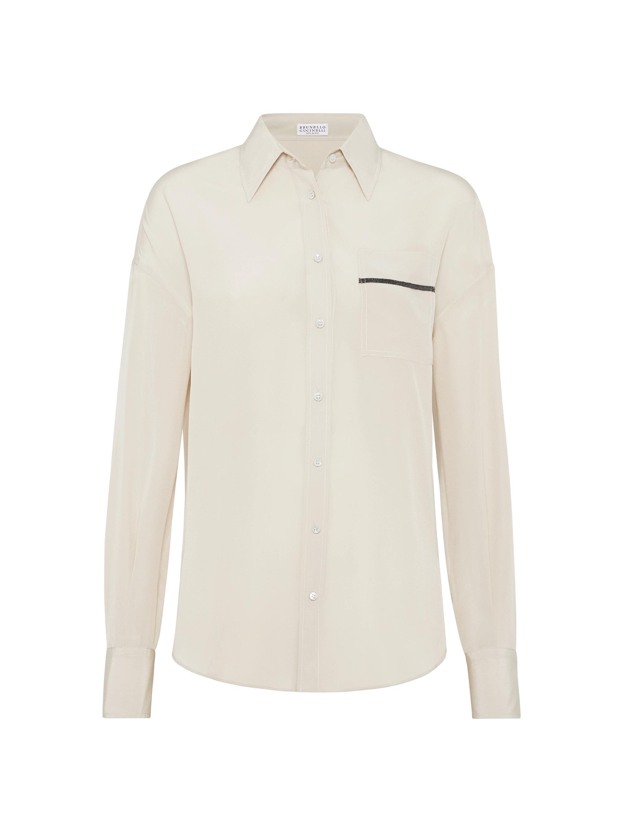 Brunello Cucinelli Women's Silk Crêpe De Chine Shirt With Shiny Pocket Detail - Sand