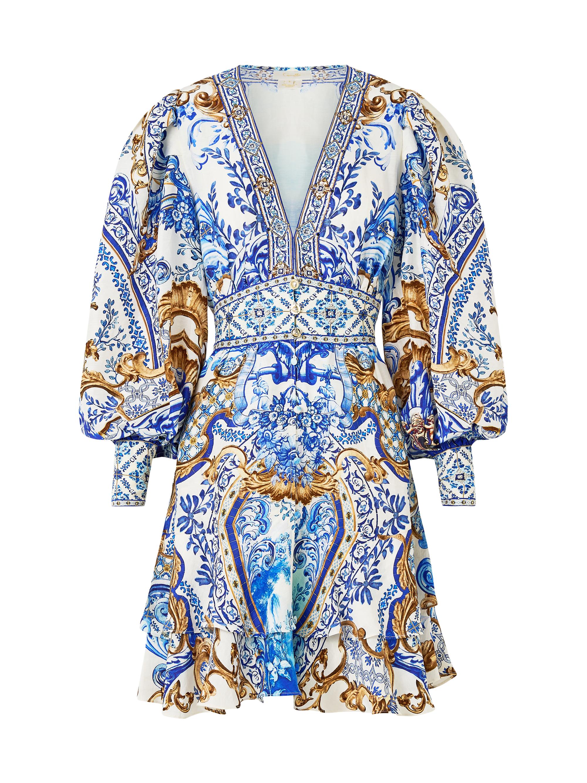 Camilla Printed Silk Button-Front Frill Dress | Saks Fifth Avenue