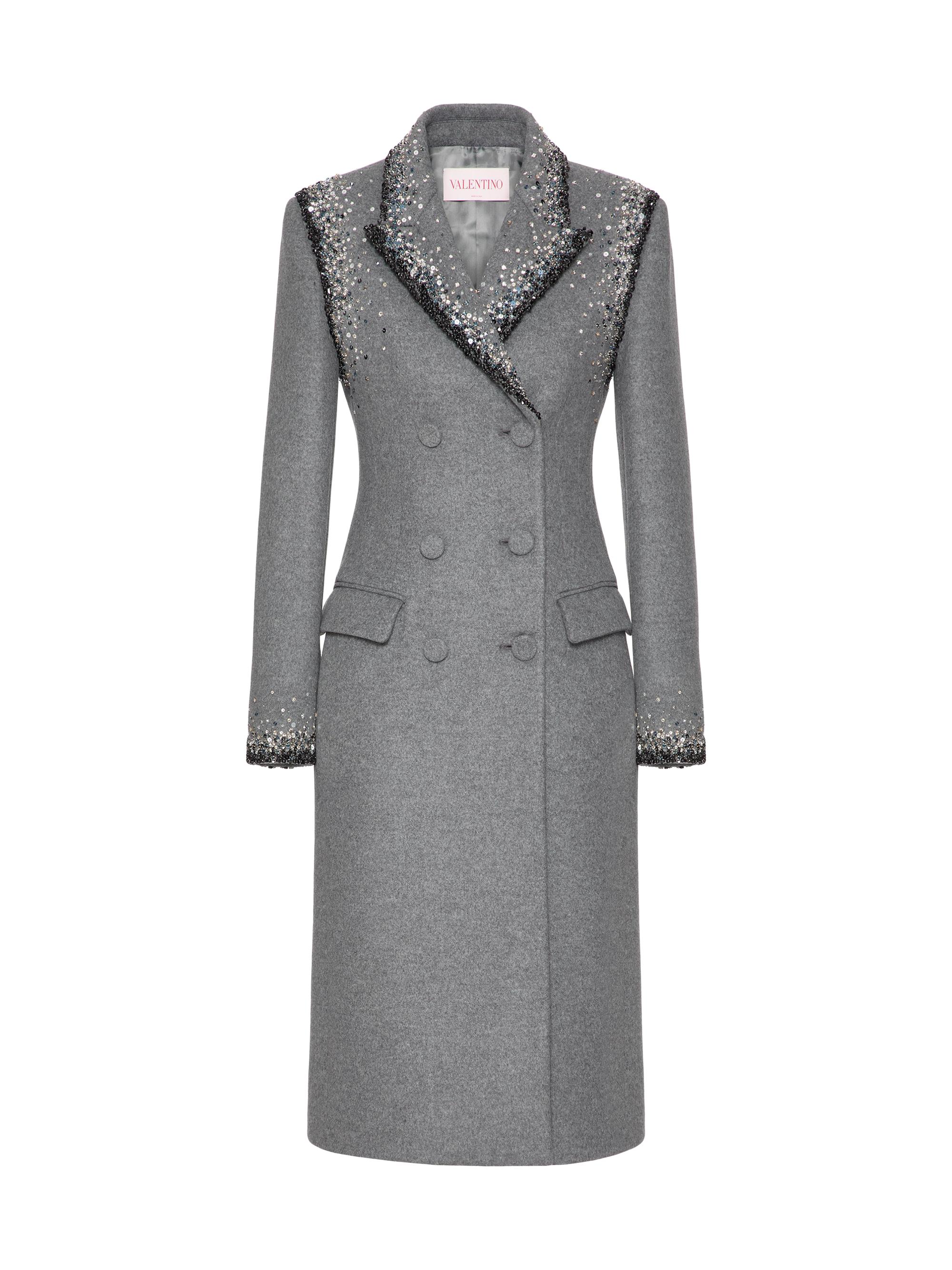Valentino Garavani Women's Embroidered Wool Coat - Gray Silver