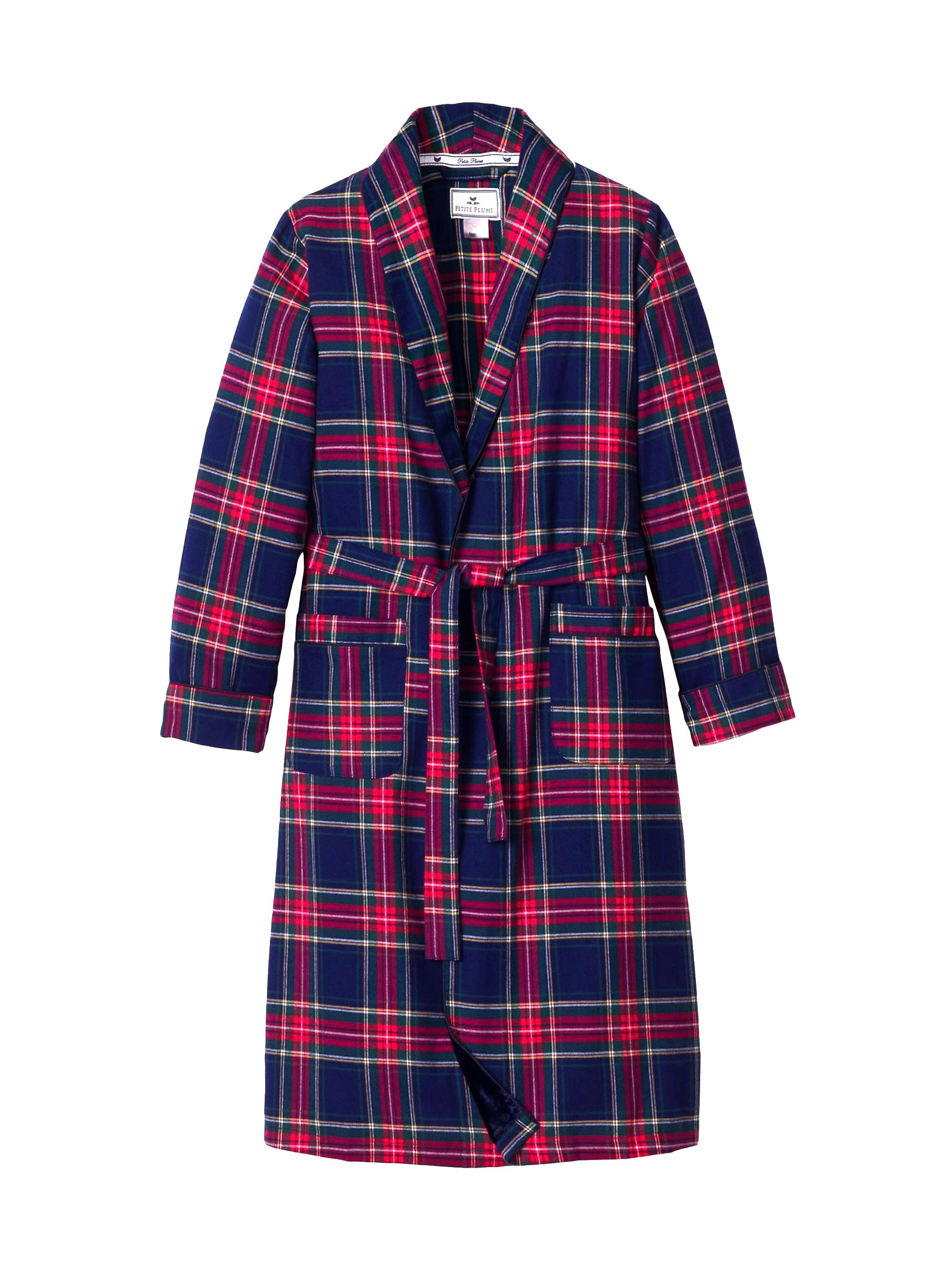 Petite Plume Men's Windsor Plaid Robe - Navy