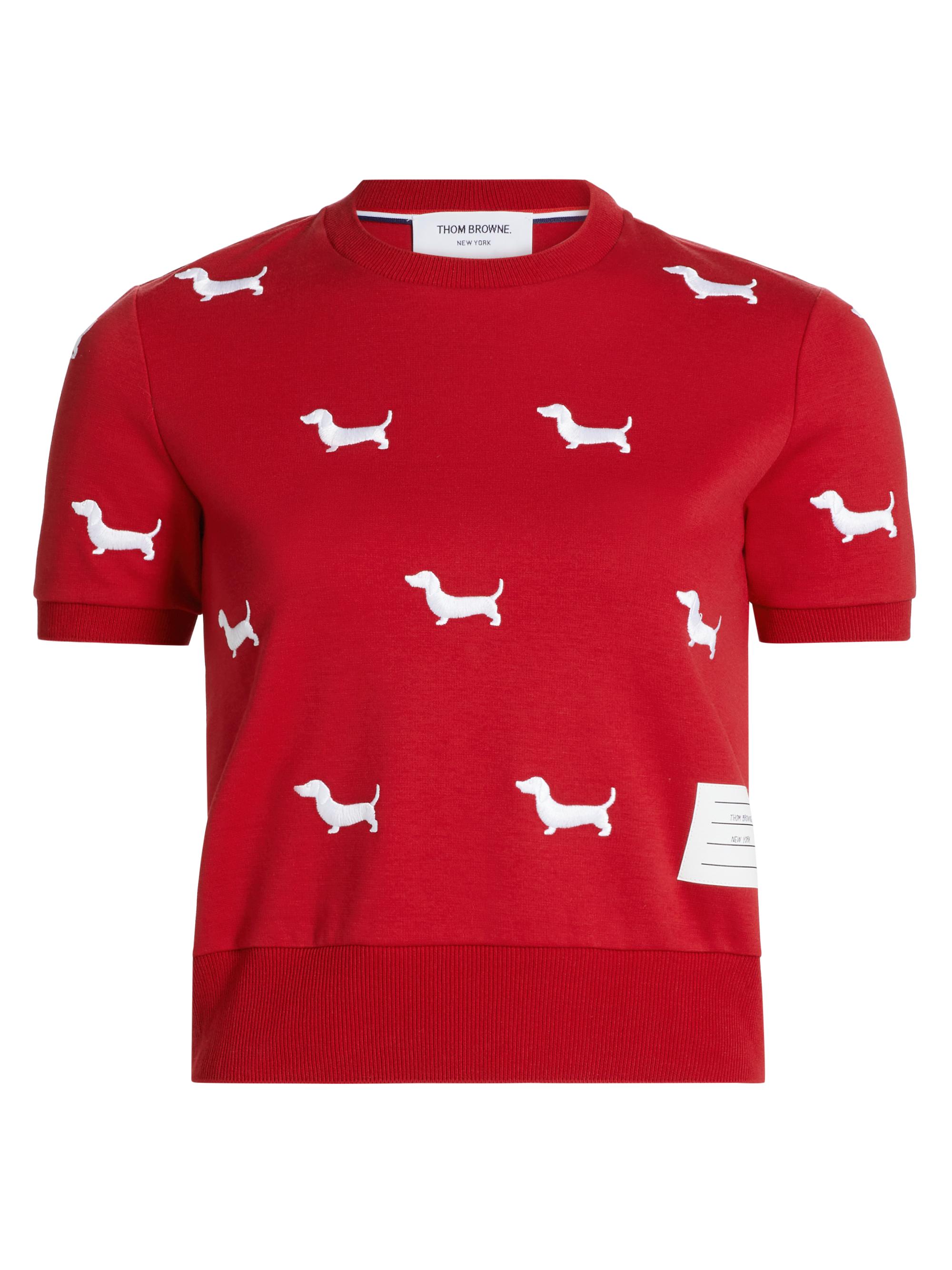 Thom Browne Women's Hector Embroidered Ribbed Cuff T-Shirt - White