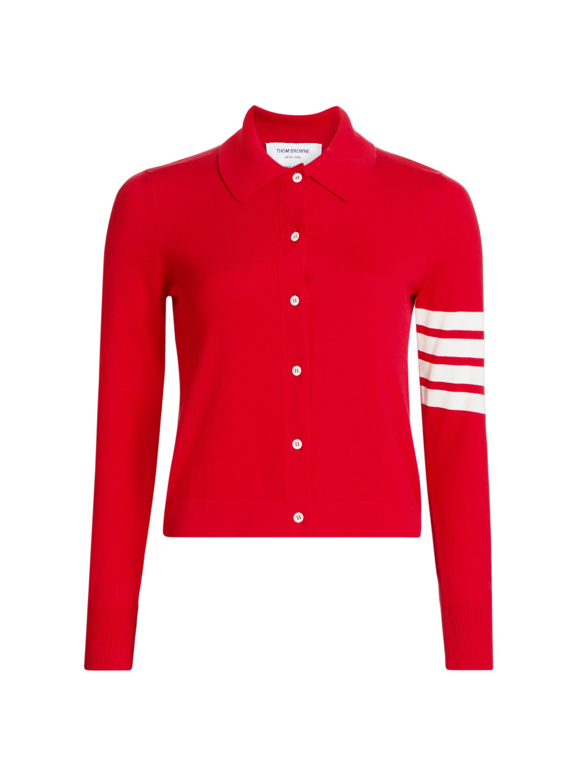 Thom Browne Women's Jersey Cotton Four-Stripe Shirt - Red