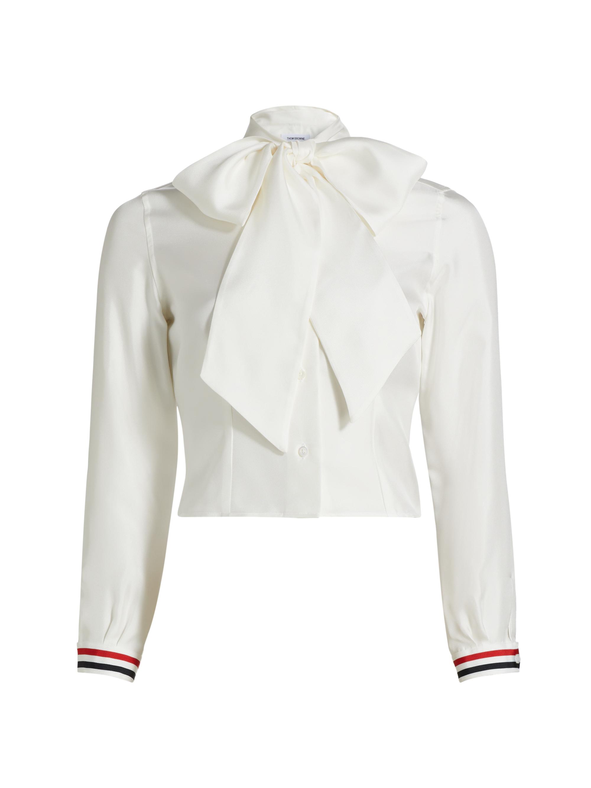 Thom Browne Women's Bow Silk Twill Top - White