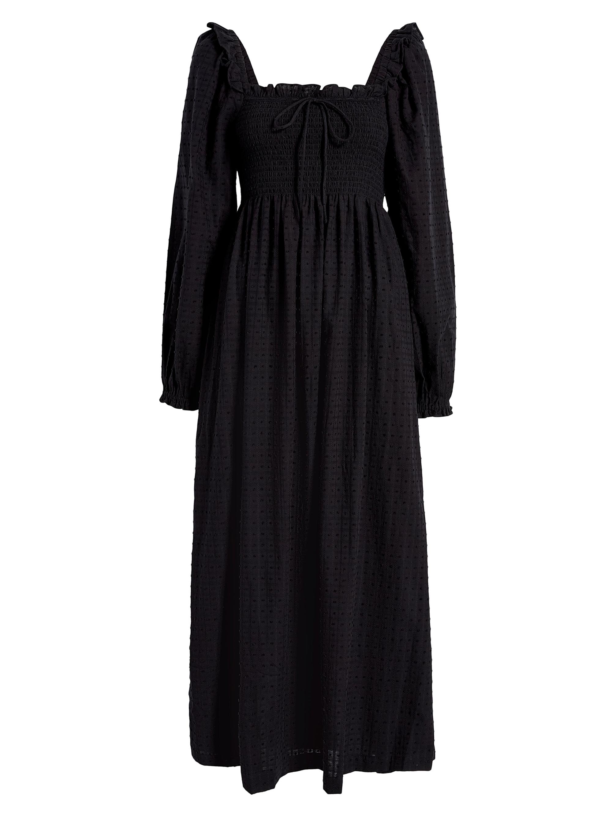 Hill House Home Women's The Scarlett Long-Sleeve Midi Nap Dress - Black Textured Dot