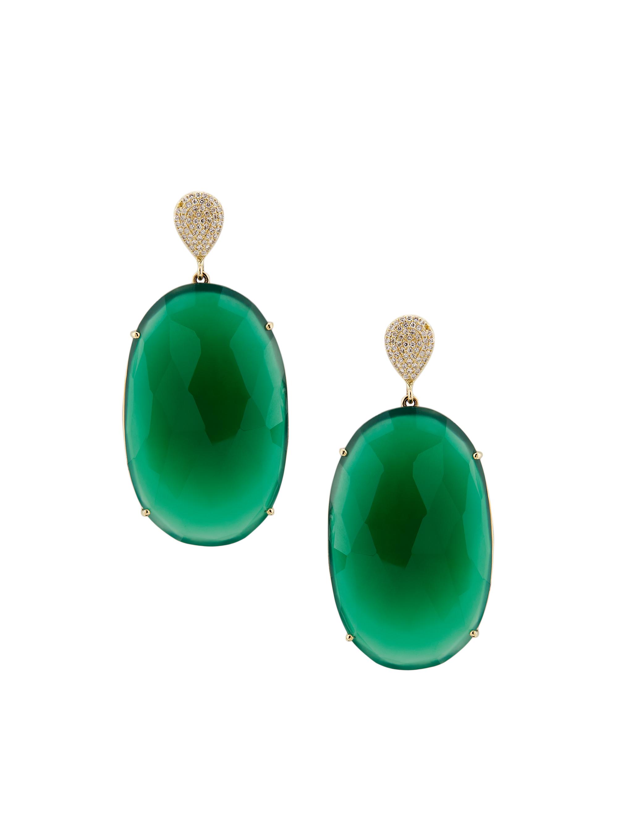 Nina Gilin Women's 14K Yellow Gold, Green Onyx & 0.24 TCW Diamond Drop Earrings - Yellow Gold