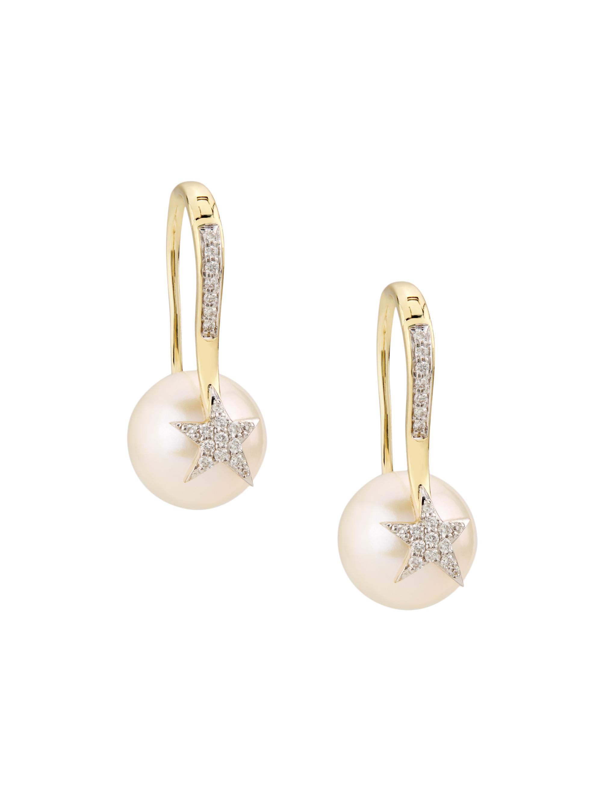 Nina Gilin Women's 14K Yellow Gold, Cultured Seawater Pearl & 0.20 TCW Diamond Earrings - Yellow Gold