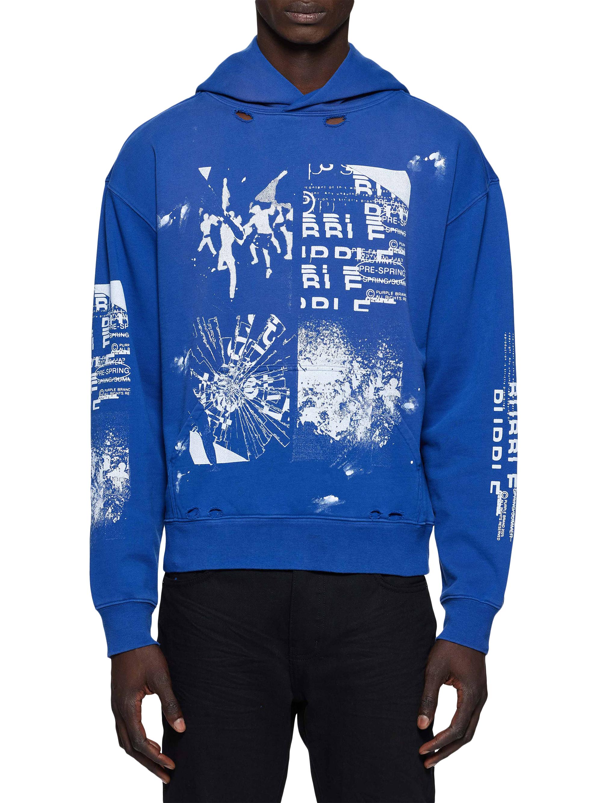 Purple Brand Men's Distressed French Terry Hoodie - Blue