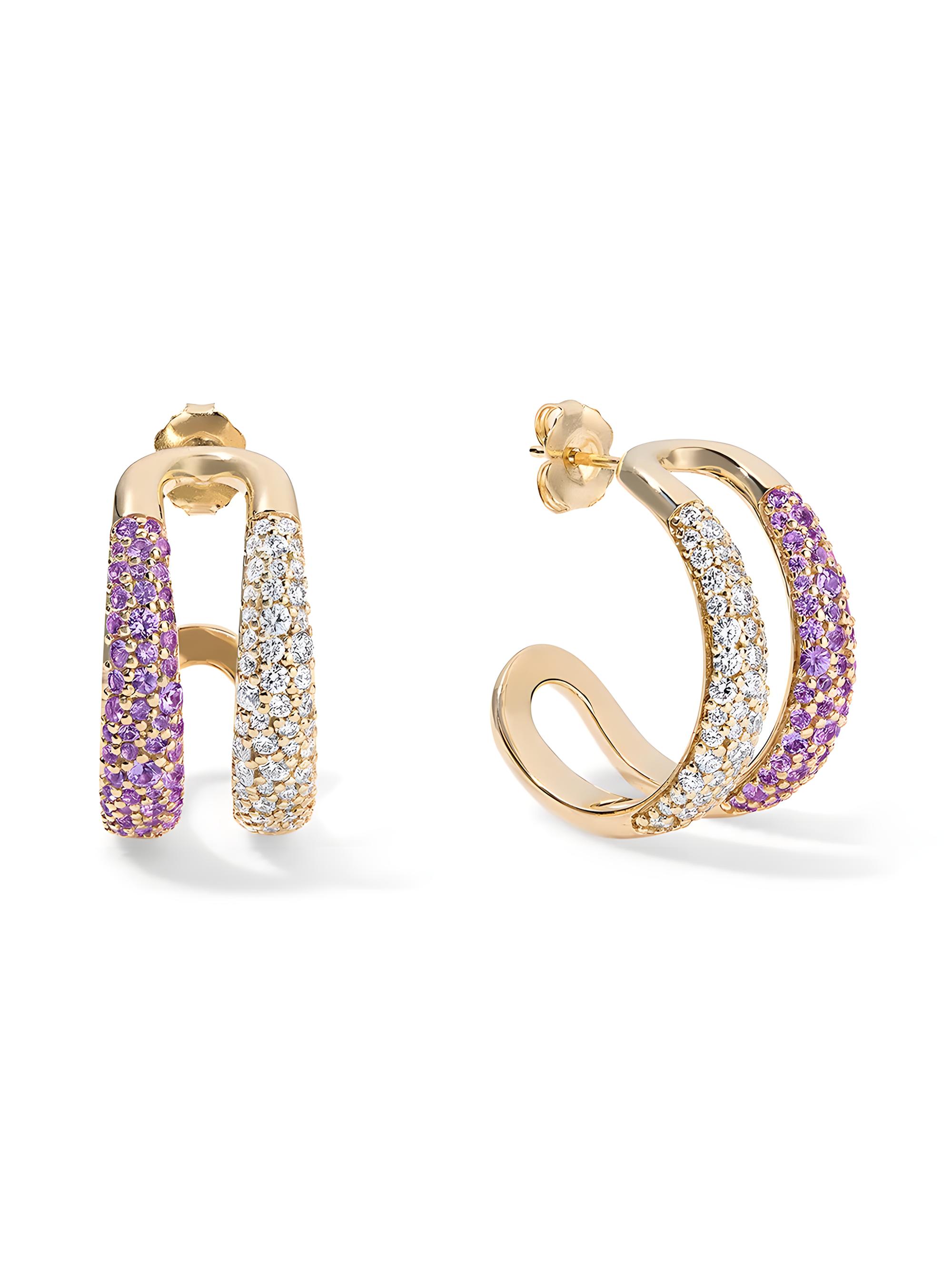 Stephanie Gottlieb Women's 14K Yellow Gold, Amethyst & 1.0 TCW Diamond Double-Domed Hoops - Purple Amethyst