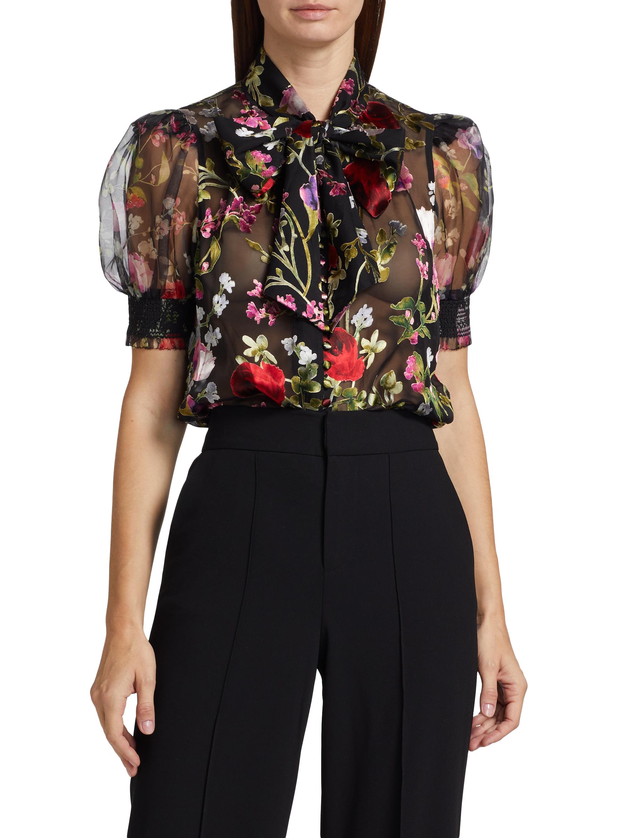 Alice + Olivia Brentley Floral Ruffled Tieneck Blouse | Saks Fifth