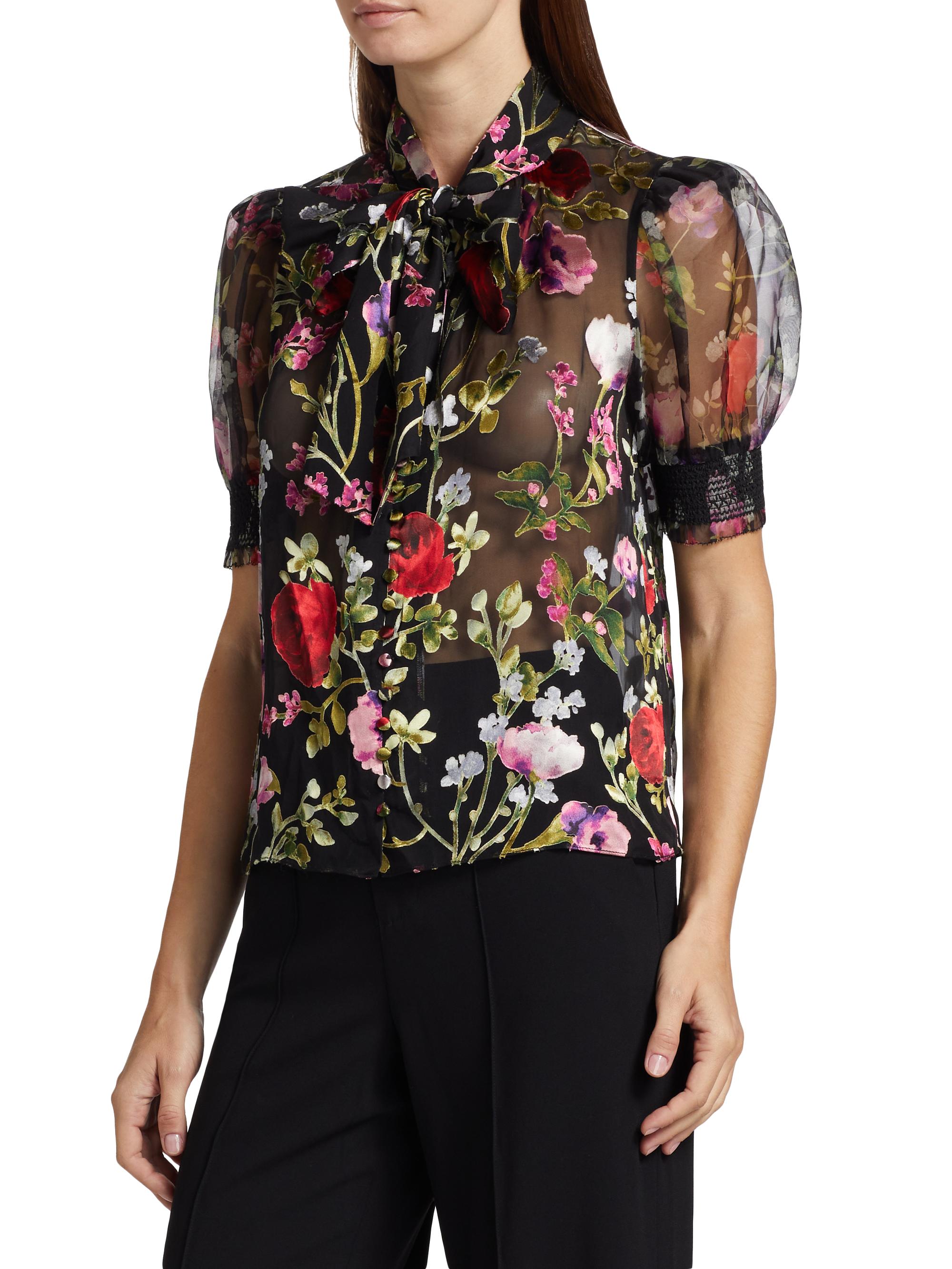 Alice + Olivia Brentley Floral Ruffled Tieneck Blouse | Saks Fifth