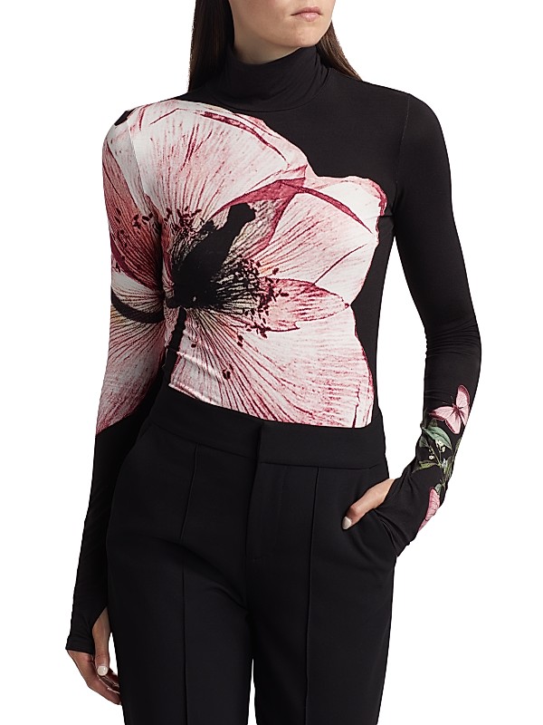 Shop Alice + Olivia Delaina Floral Turtleneck Top | Saks Shop Alice + Olivia Delaina Floral Turtleneck Top | Saks