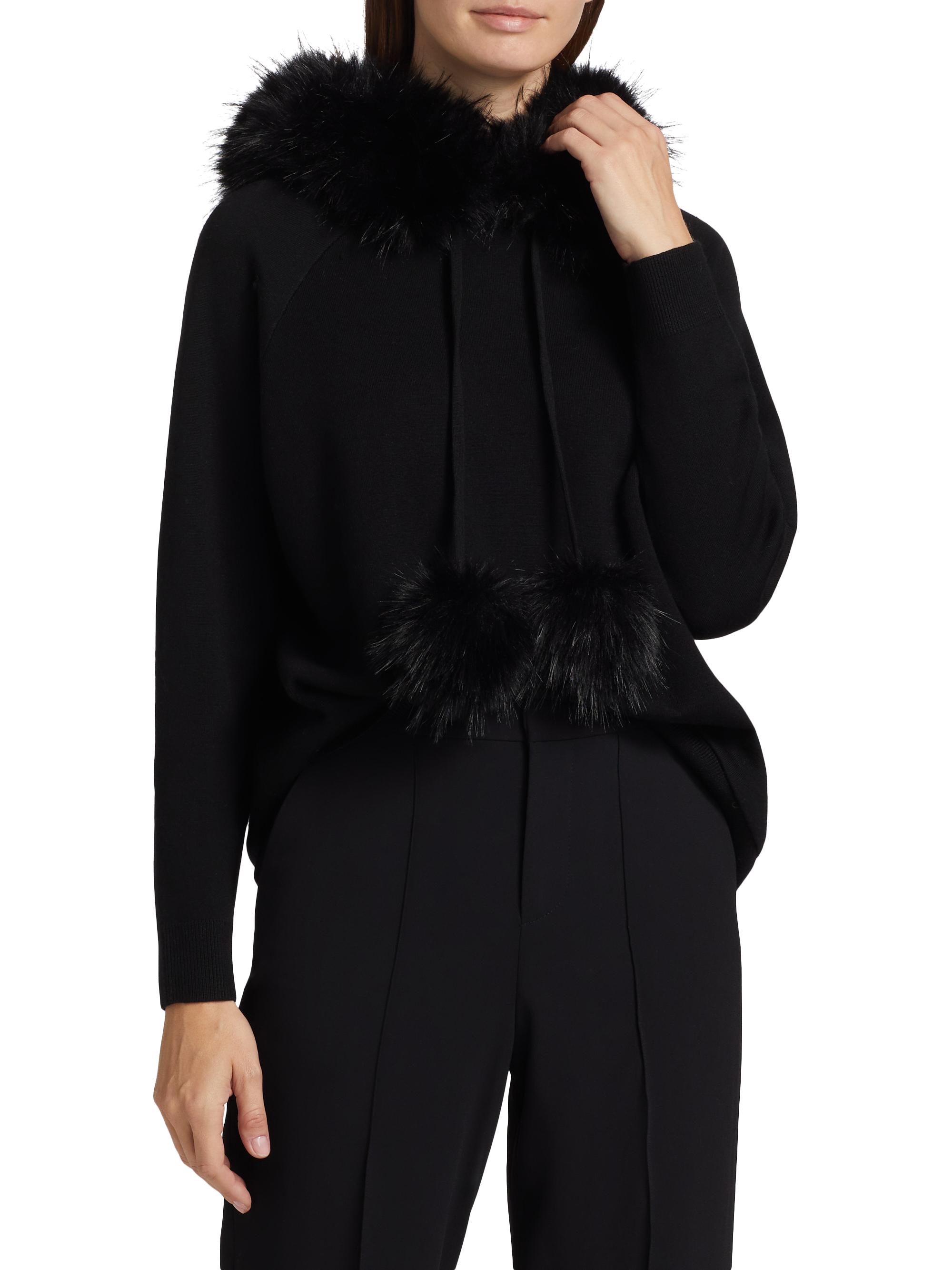 Alice + Olivia Oscar Faux Fur-Trimmed Knit Hoodie | Saks Fifth Avenue