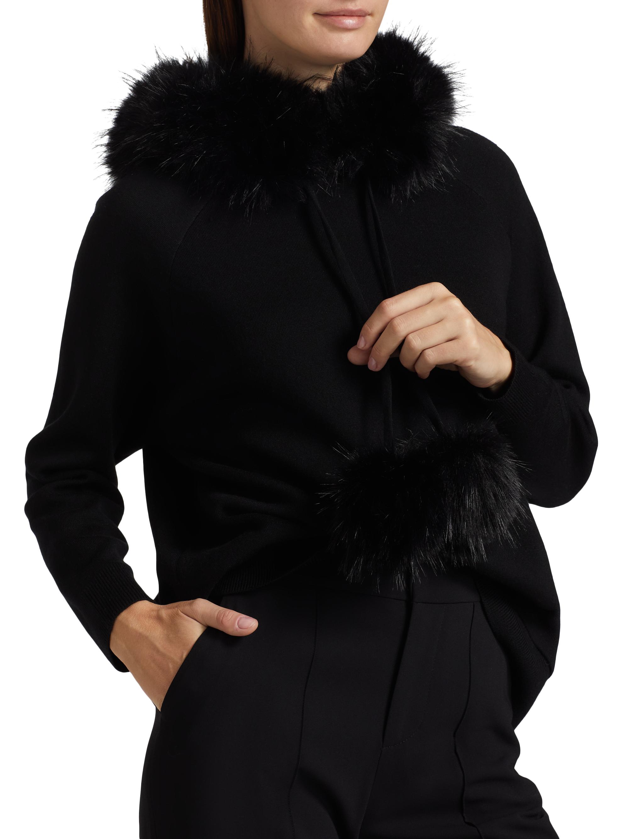 Alice + Olivia Oscar Faux Fur-Trimmed Knit Hoodie | Saks Fifth Avenue